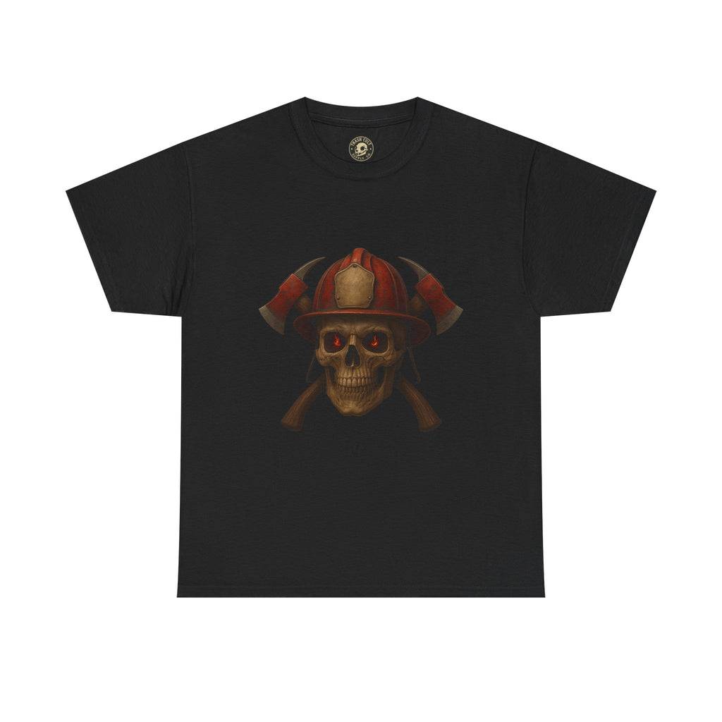 Skull Firefighter Tee, Unisex Heavy Cotton Shirt, Firefighter Gift, Halloween Costume T-Shirt, Unique Graphic Tee, Casual Wear