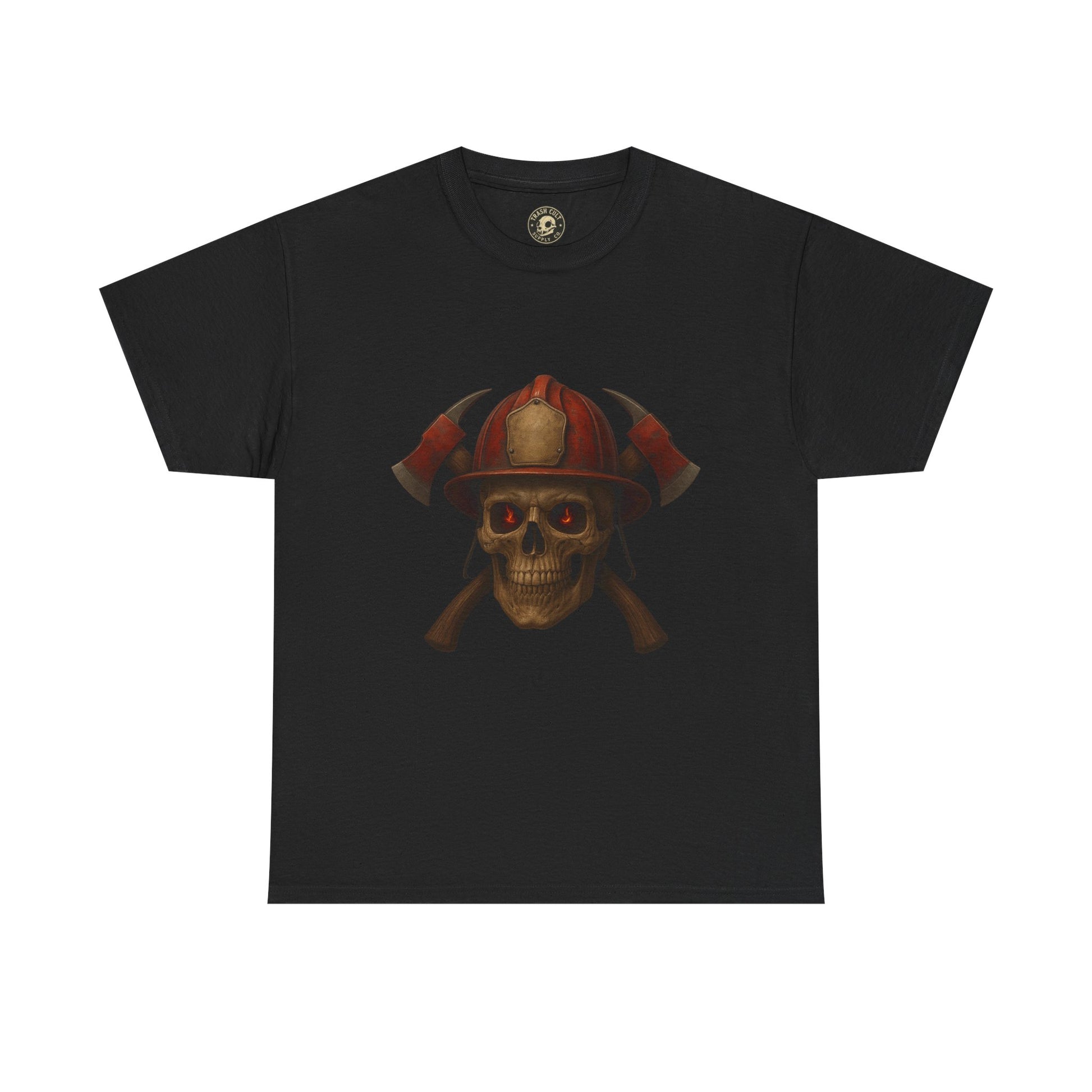 Skull Firefighter Tee, Unisex Heavy Cotton Shirt, Firefighter Gift, Halloween Costume T-Shirt, Unique Graphic Tee, Casual Wear