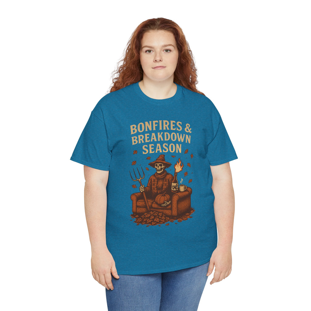 Bonfires & Breakdown Season Shirt – Skeleton Couch Chaos Tee – Fall of Humanity Collection – Trash Cult Supply Co.