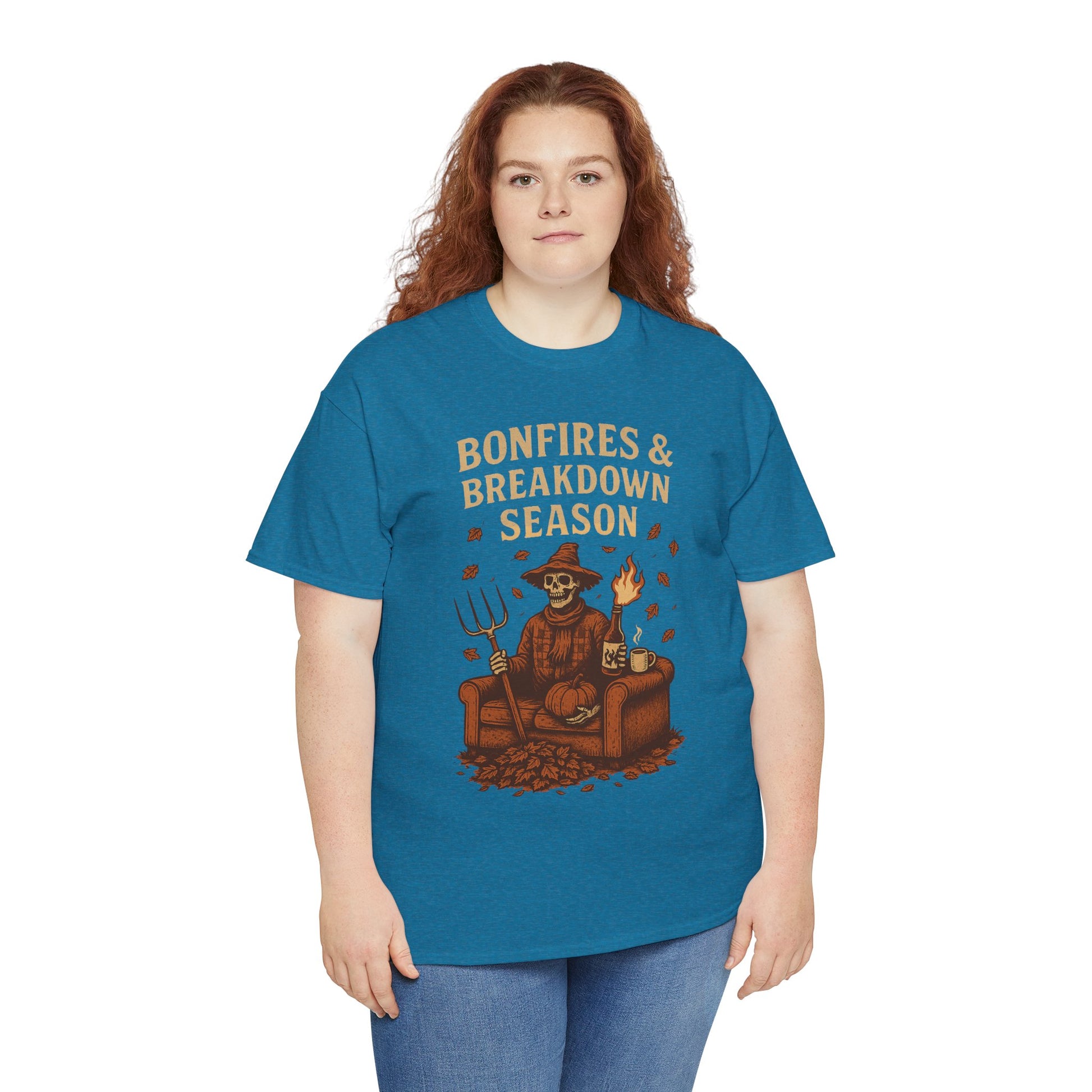 Bonfires & Breakdown Season Shirt – Skeleton Couch Chaos Tee – Fall of Humanity Collection – Trash Cult Supply Co.