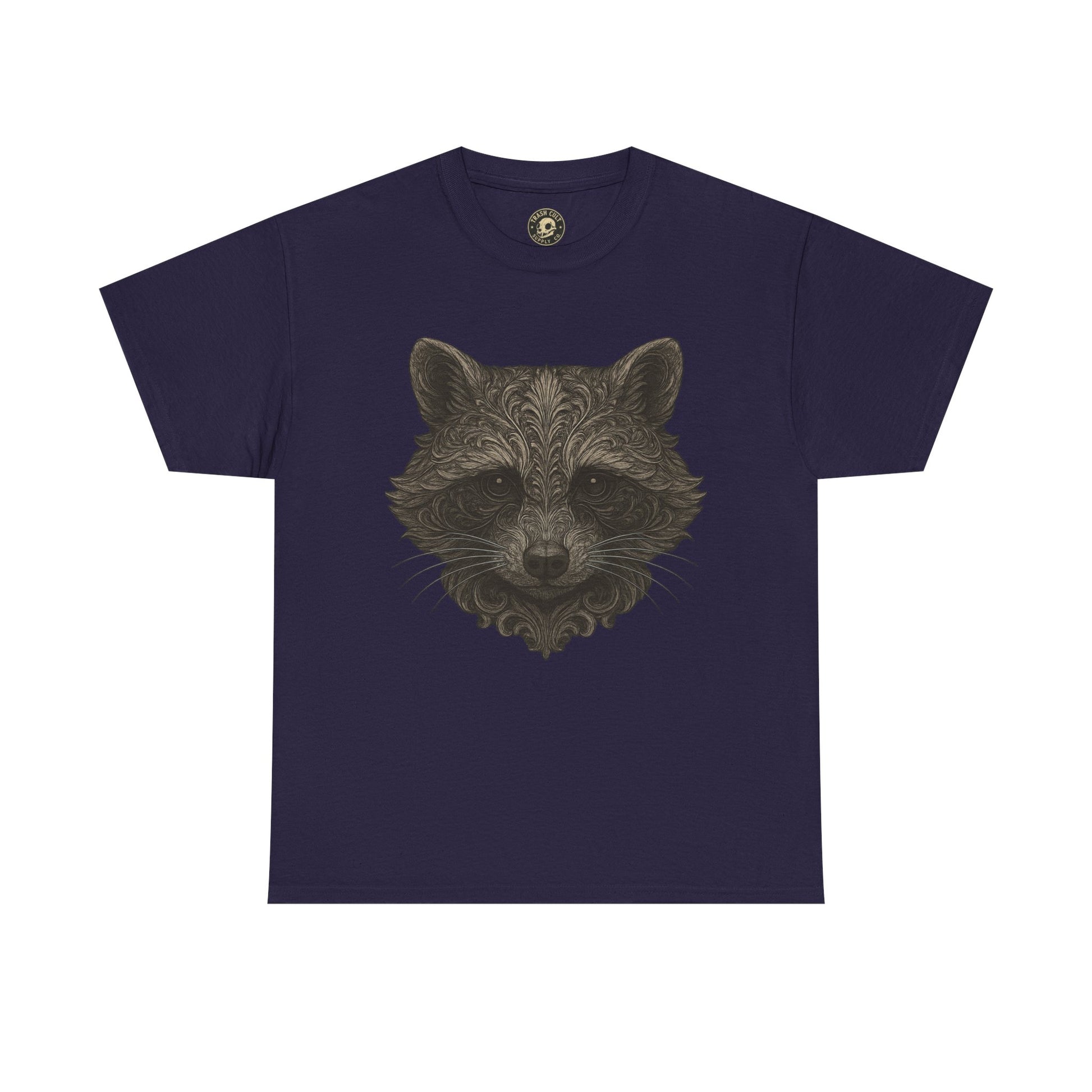 Ornate Raccoon Face Shirt – Intricate Woodland Animal Art Tee – Tattoo-Inspired Forest Aesthetic – Trash Cult Supply Co.