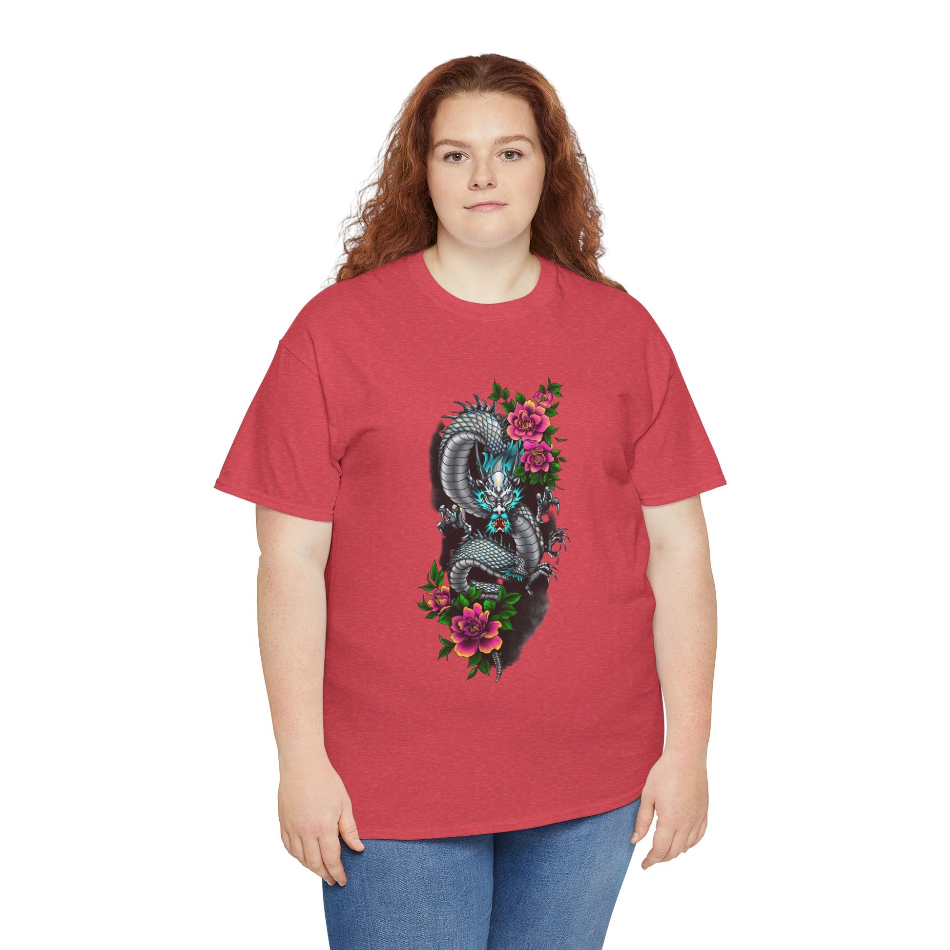 Mythic Dragon & Peonies Tattoo T-Shirt – Lara Davenport x Trash Cult Supply Co. Collab (Gildan 5000)