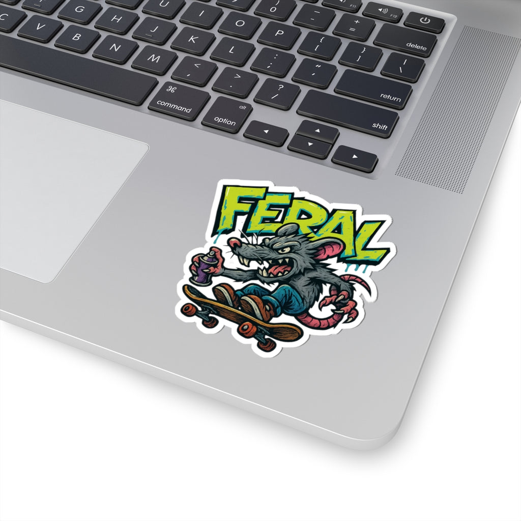 Feral Skate Rat Stickers | Cool Kiss-Cut Decals for Laptops, Water Bottles, Skateboards, Party Favors, Graffiti Lovers