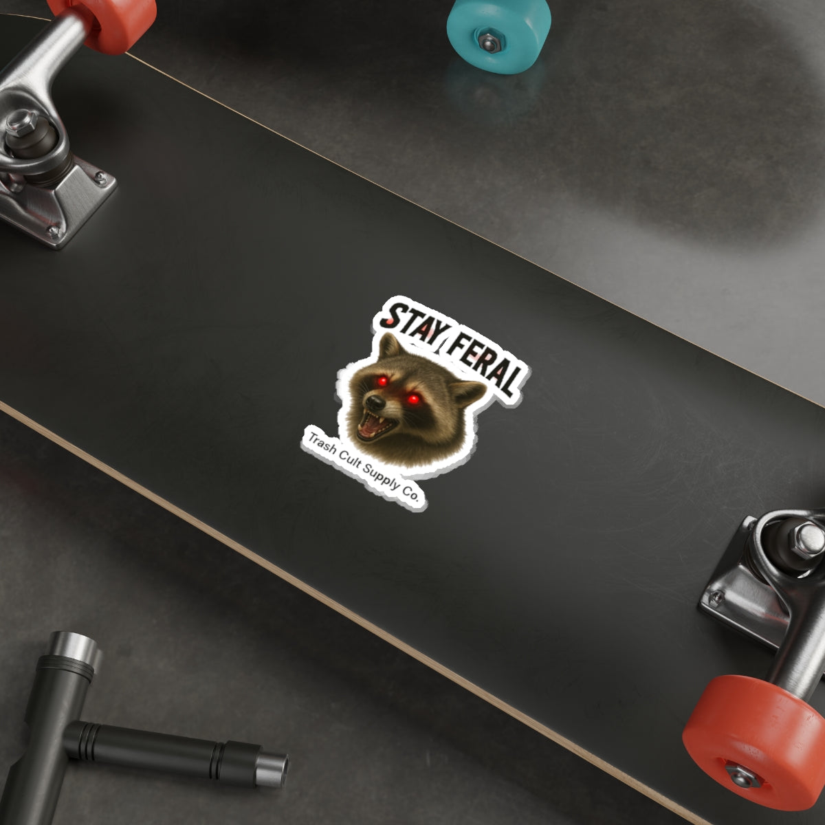 Stay Feral Die-Cut Stickers | Raccoon Sticker, Laptop Decals, Eco-Friendly Stickers, Trash Cult Supply Co. Merchandise