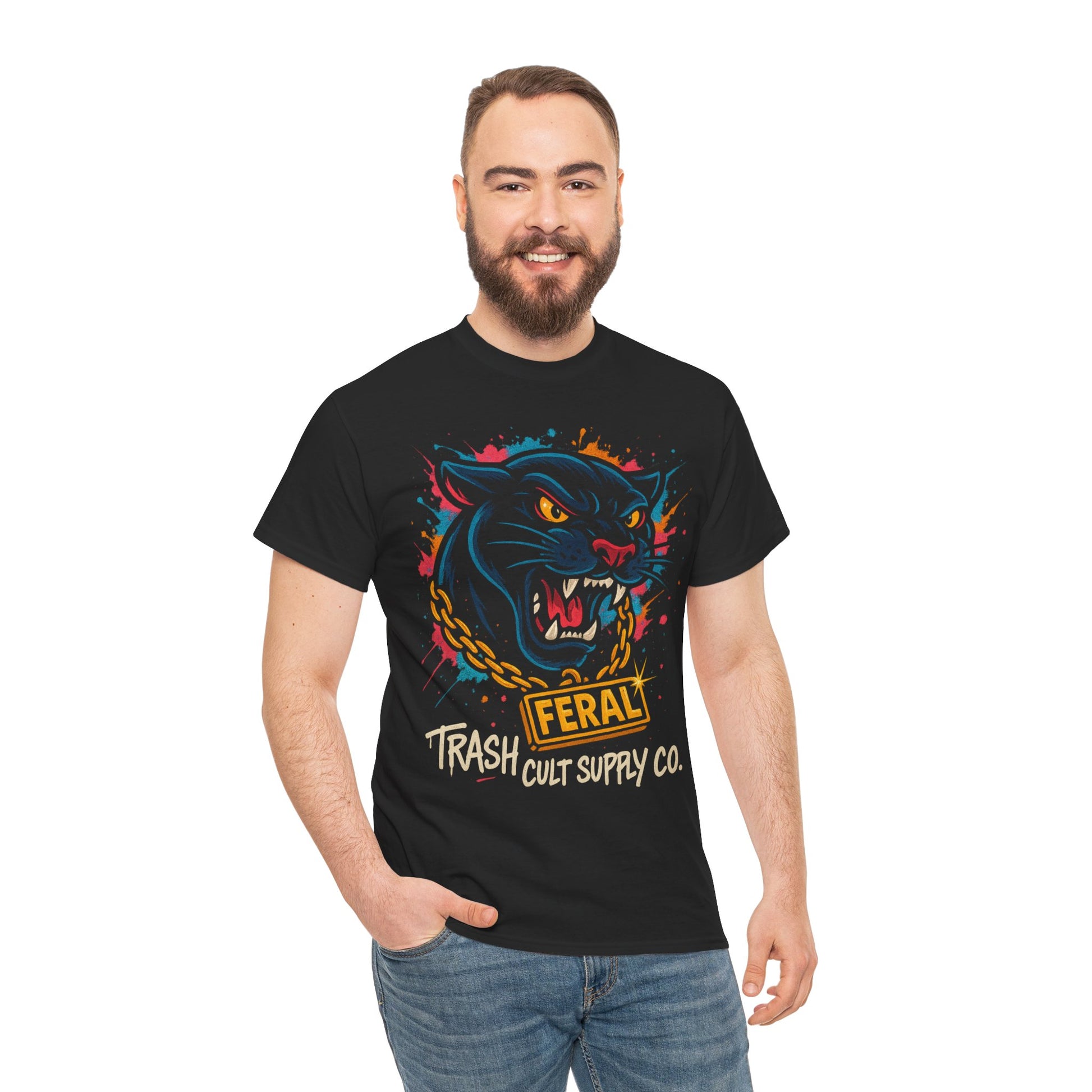 Feral Panther Graphic Tee | Unisex Heavy Cotton T-Shirt, Casual Wear, Gifts for Cat Lovers, Unique Streetwear, Festival Outfit