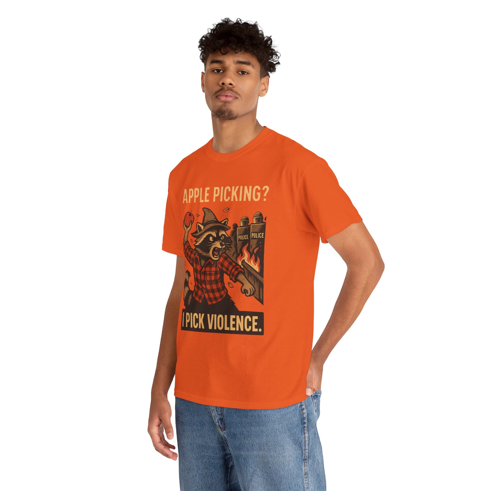 Apple Picking? I Pick Violence Shirt – Angry Raccoon Riot Tee – Fall of Humanity Collection – Trash Cult Supply Co.