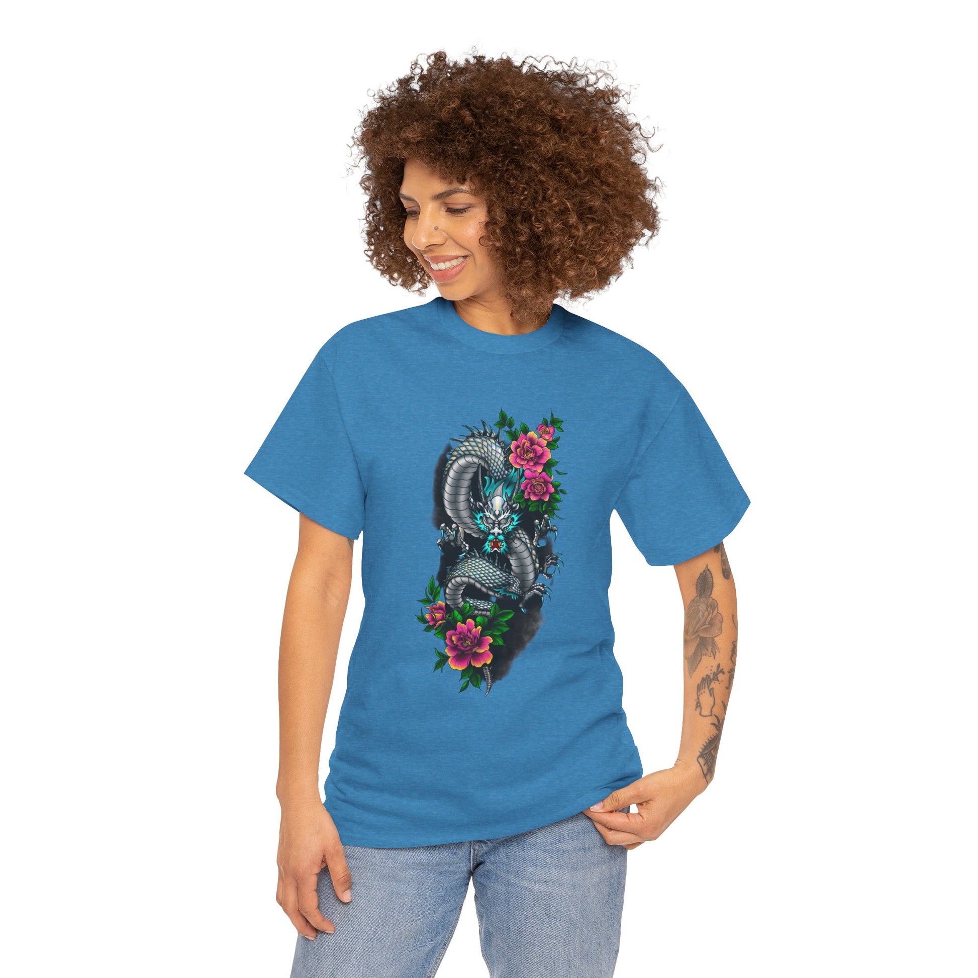 Mythic Dragon & Peonies Tattoo T-Shirt – Lara Davenport x Trash Cult Supply Co. Collab (Gildan 5000)