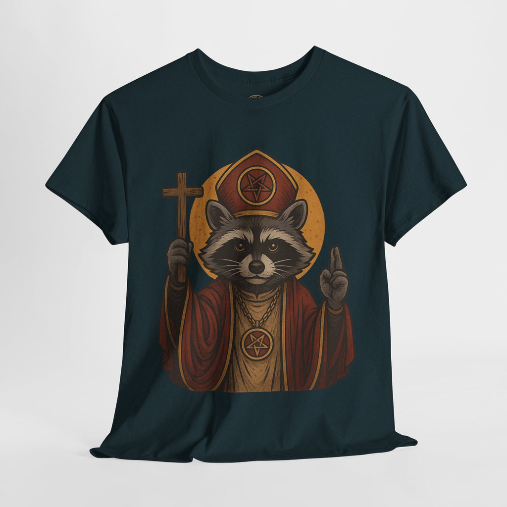 Holy Raccoon Pope Shirt – Funny Cult Priest Graphic Tee – Gildan 5000 Unisex