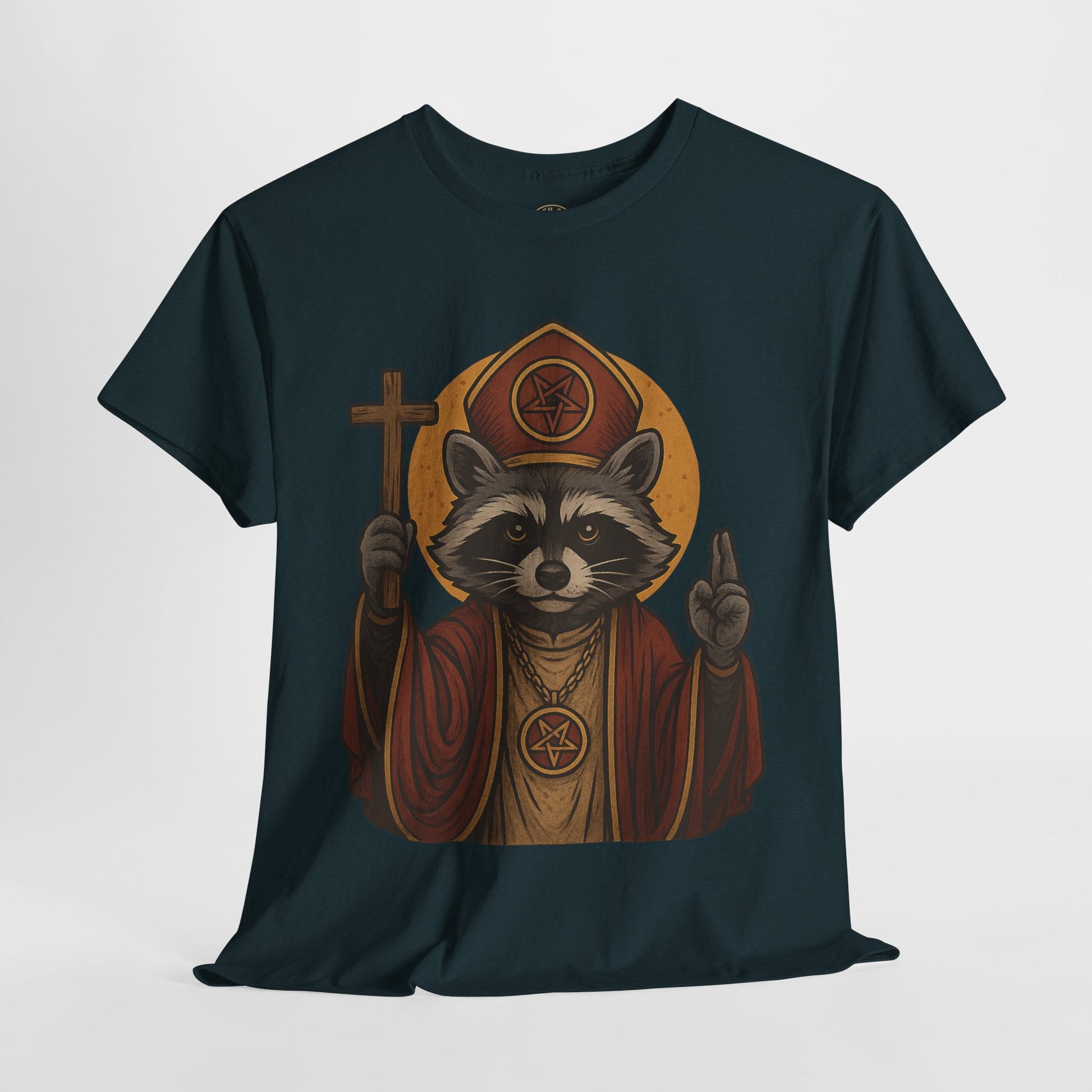 Holy Raccoon Pope Shirt – Funny Cult Priest Graphic Tee – Gildan 5000 Unisex