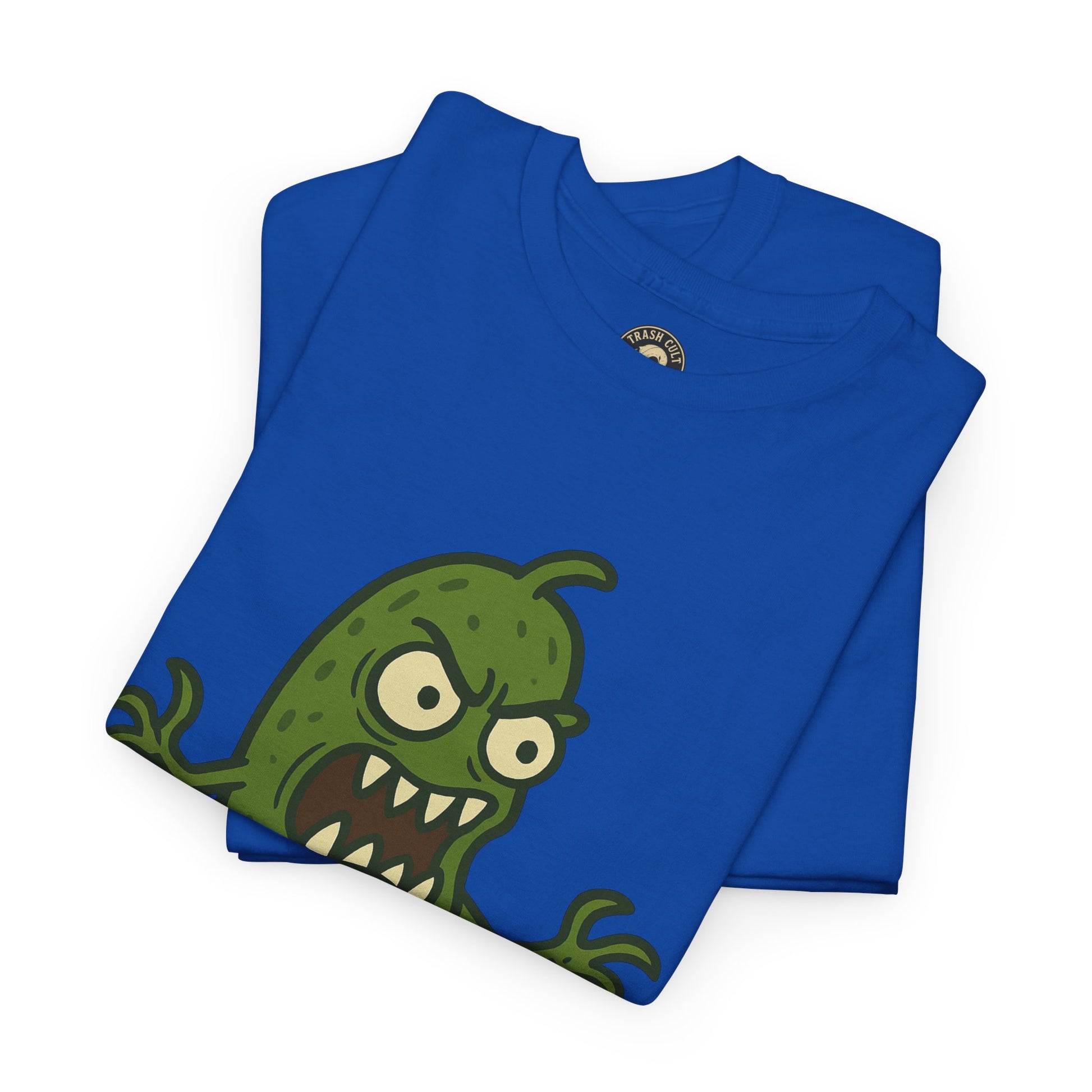 Feral Pickle Cartoon Tee – Trashcore Angry Pickle Shirt – Gildan 5000 Unisex Heavy Cotton
