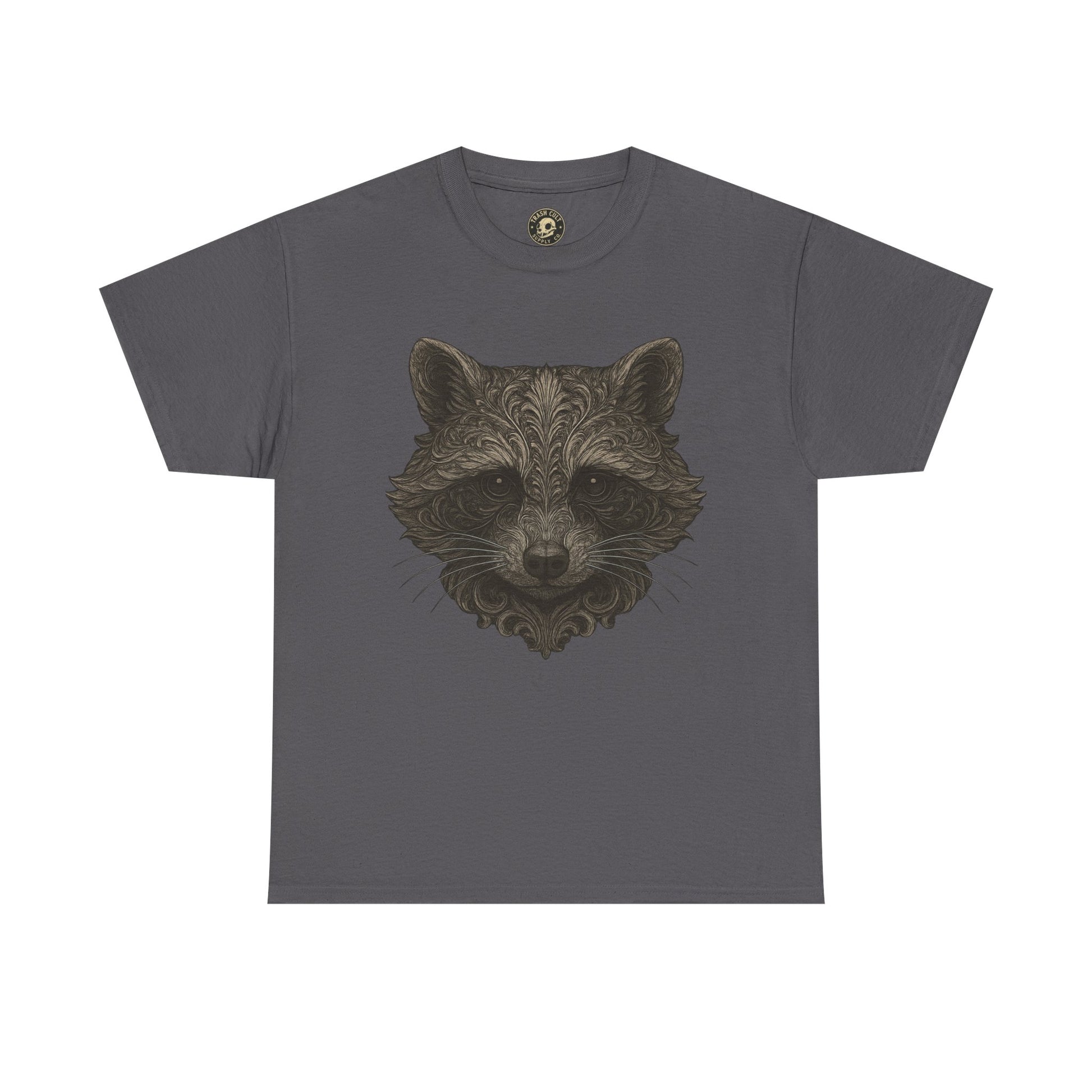 Ornate Raccoon Face Shirt – Intricate Woodland Animal Art Tee – Tattoo-Inspired Forest Aesthetic – Trash Cult Supply Co.