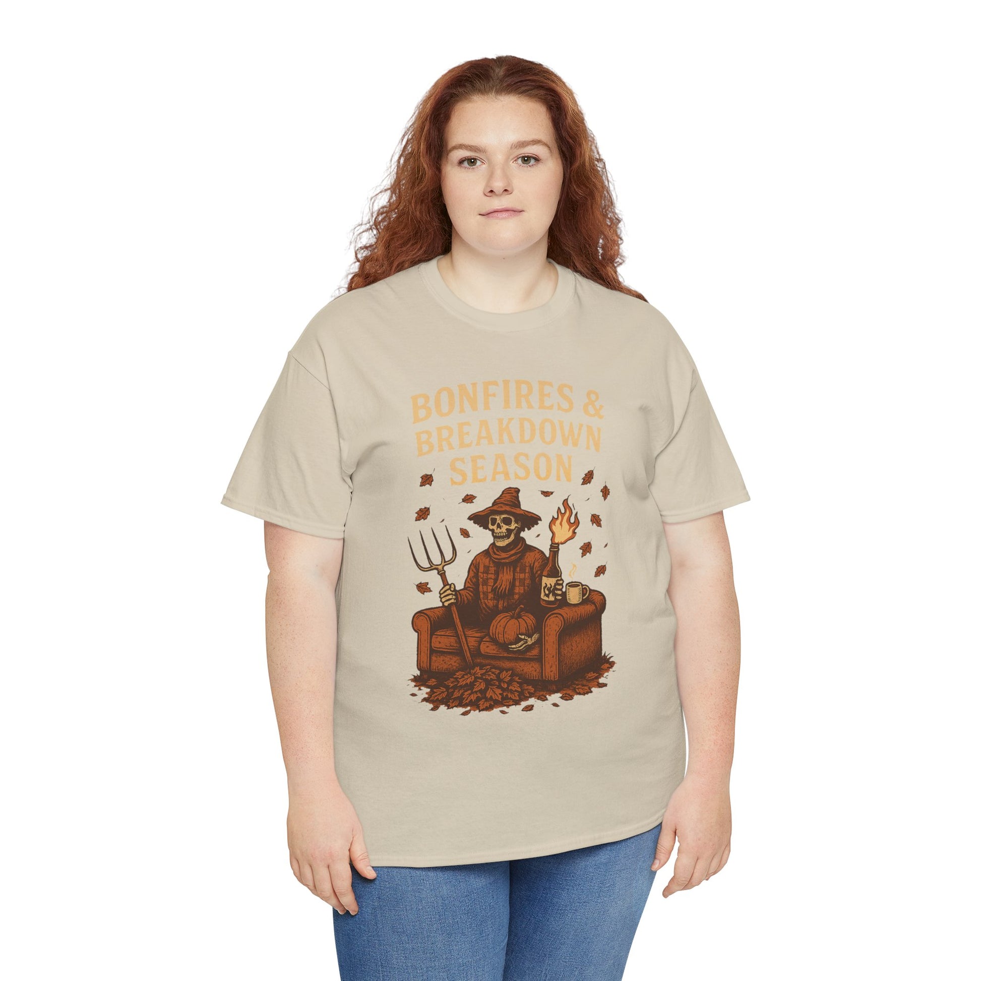 Bonfires & Breakdown Season Shirt – Skeleton Couch Chaos Tee – Fall of Humanity Collection – Trash Cult Supply Co.