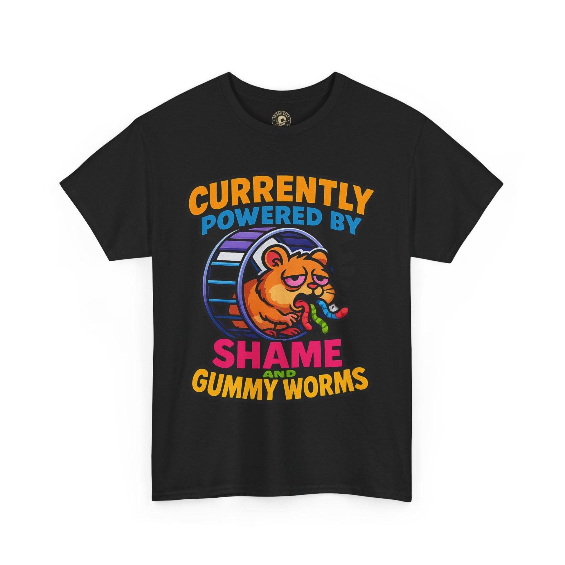 Gummy Worms Shame Tee – Funny Cotton T-Shirt, Powered by Shame & Snacks, Quirky Gift for Animal Lovers