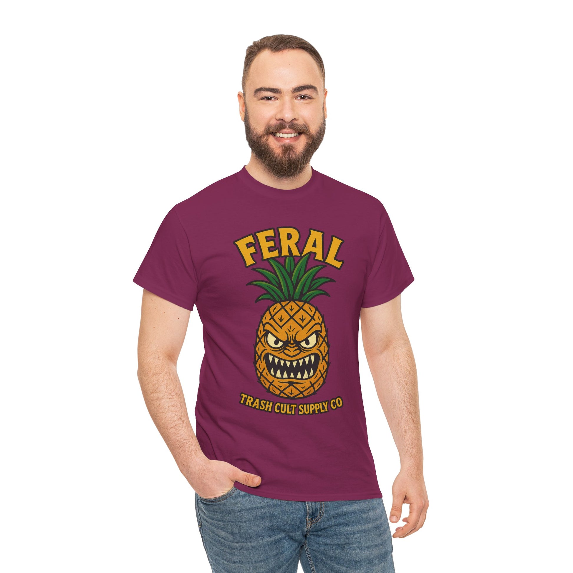 Feral Evil Pineapple Shirt – Aggressive Fruit Trashcore Tee – Gildan 5000 Unisex