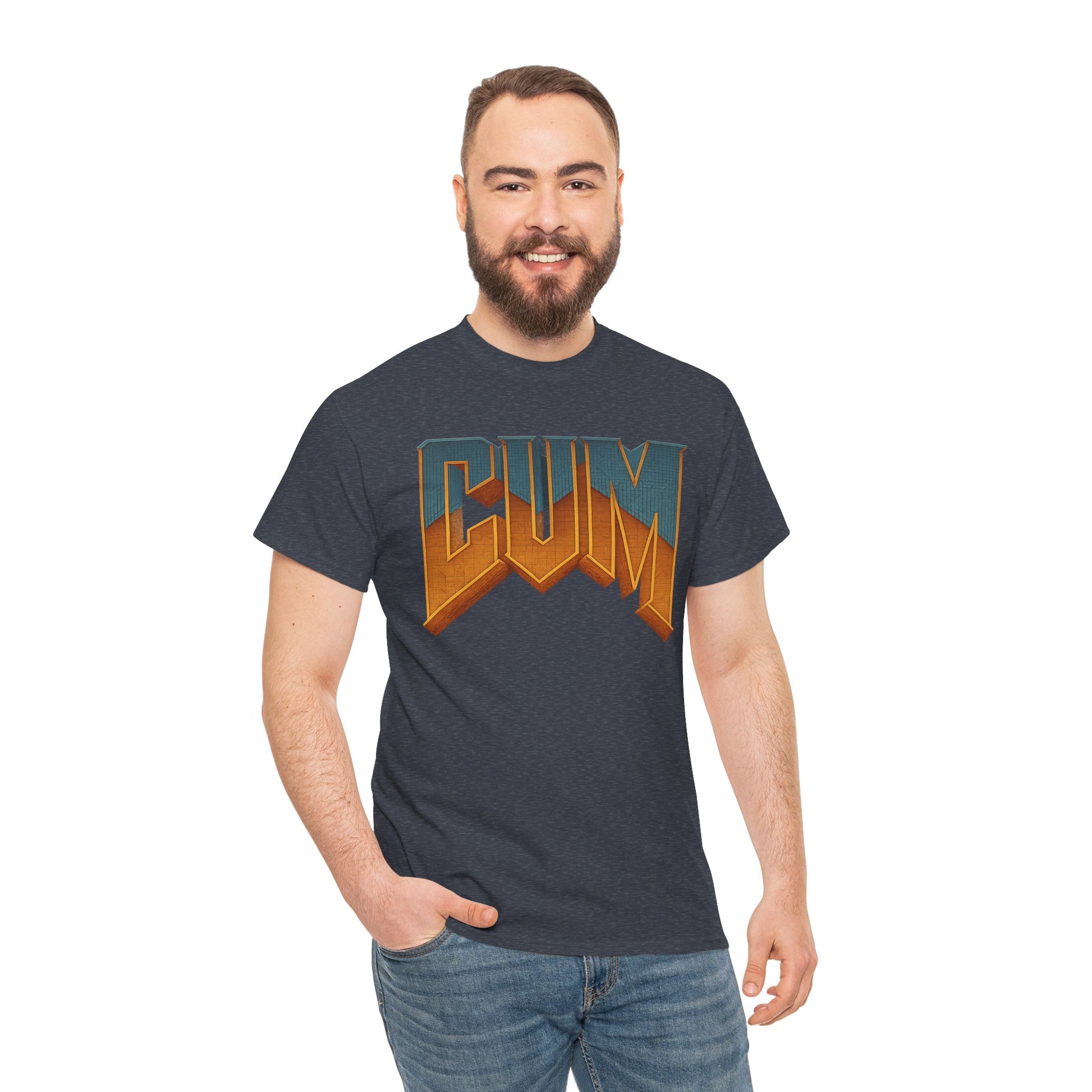 CUM Parody Metal Logo Shirt – Doom-Inspired Retro Gamer Tee on Gildan 5000