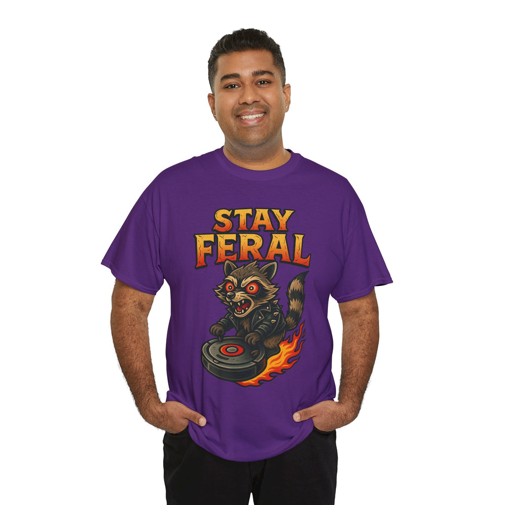 Stay Feral Roomba Raccoon T-Shirt – Bold New School Tattoo Style | Trash Cult Supply Co