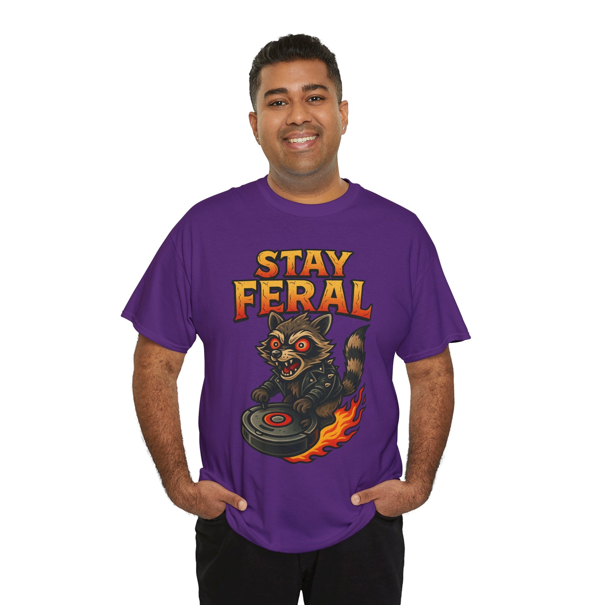 Stay Feral Roomba Raccoon T-Shirt – Bold New School Tattoo Style | Trash Cult Supply Co