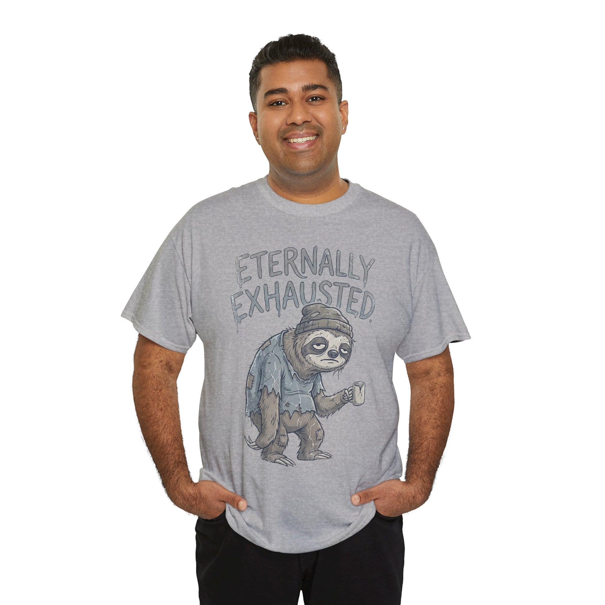 T-Shirt — 'Eternally Exhausted' Sloth Graphic Tee (Funny Coffee Lover Gift)