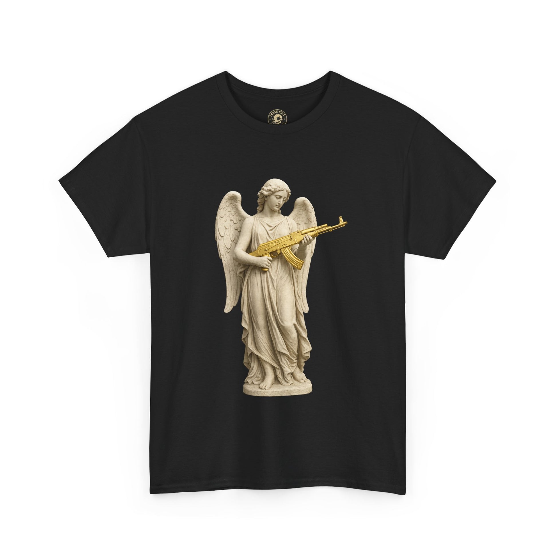 Marble Angel with Gold AK-47 T-Shirt – Gildan 5000 Divine Chaos Tee