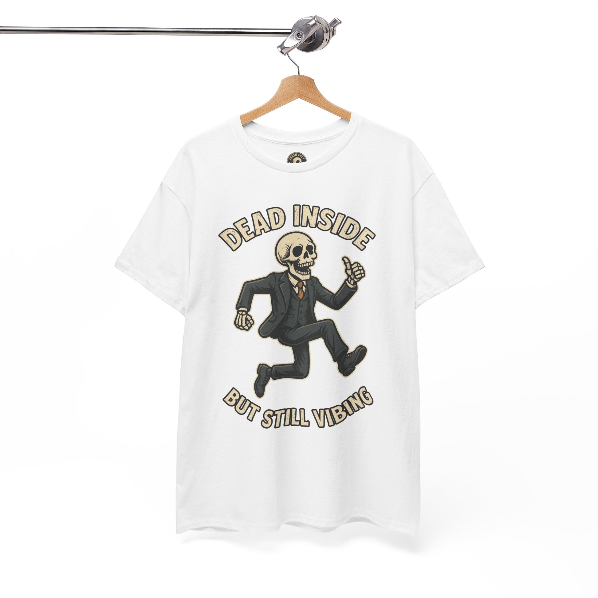 Dead Inside But Still Vibing Skeleton Shirt – Funny Unisex Heavy Cotton Tee