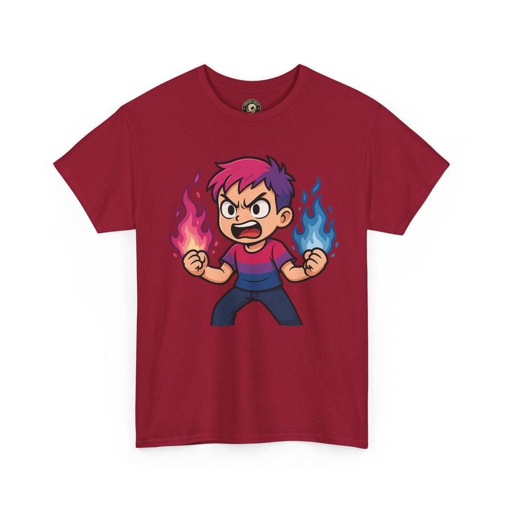Bi-Furious Cartoon Pride Tee – Unisex Heavy Cotton Shirt for Gamers, Comic Fans & LGBTQ+ Allies