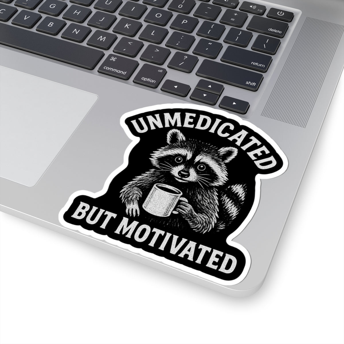 Unmedicated but Motivated Raccoon Stickers, Cute Animal Sticker, Motivational Quote Stickers, Laptop Decor, Fun Gifts, Planner Stickers