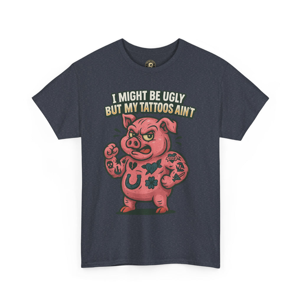Funny Pig Tattoo Unisex Heavy Cotton Tee, Graphic Shirt, Gift for Tattoo Lovers, Casual Wear, Humor Tees