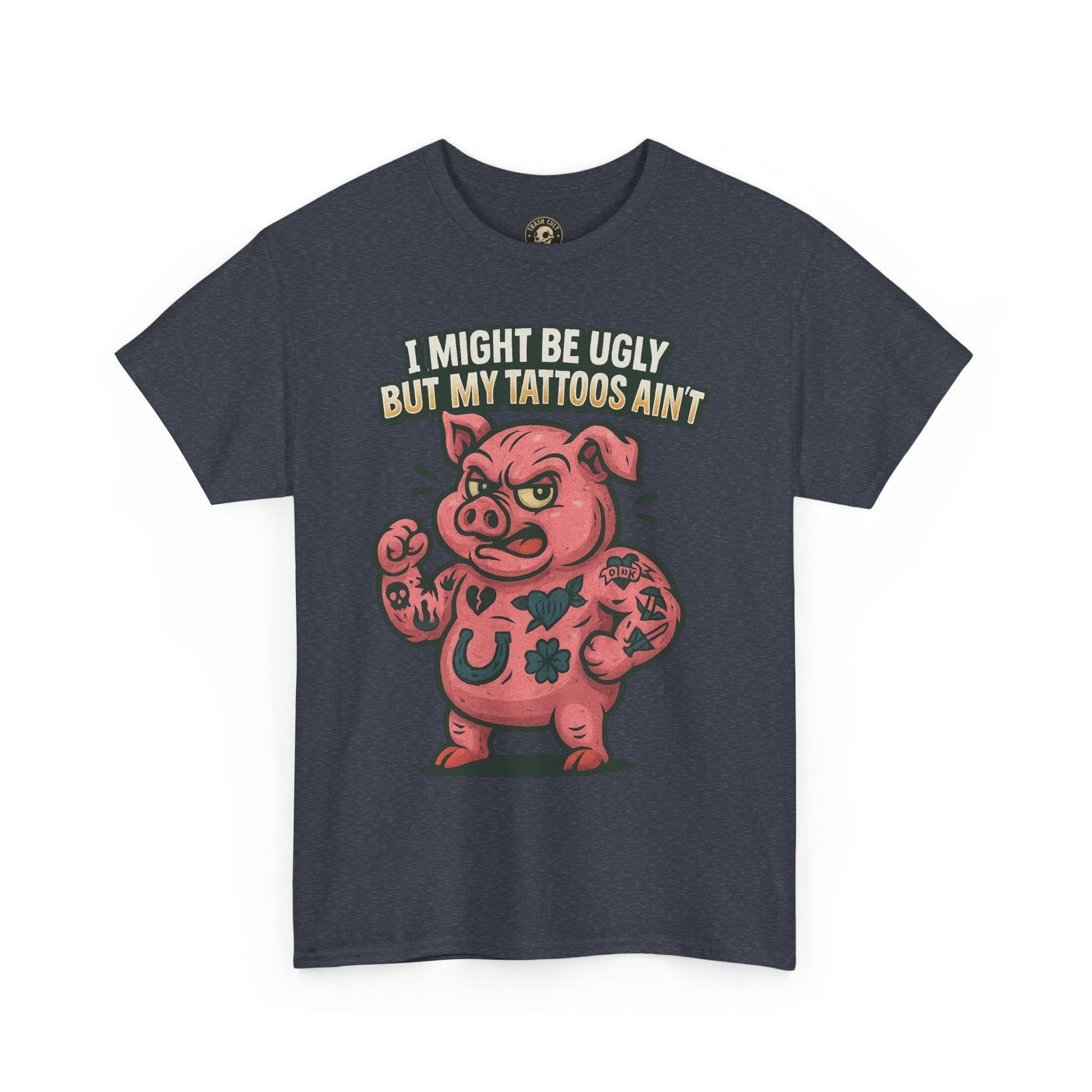 Funny Pig Tattoo Unisex Heavy Cotton Tee, Graphic Shirt, Gift for Tattoo Lovers, Casual Wear, Humor Tees