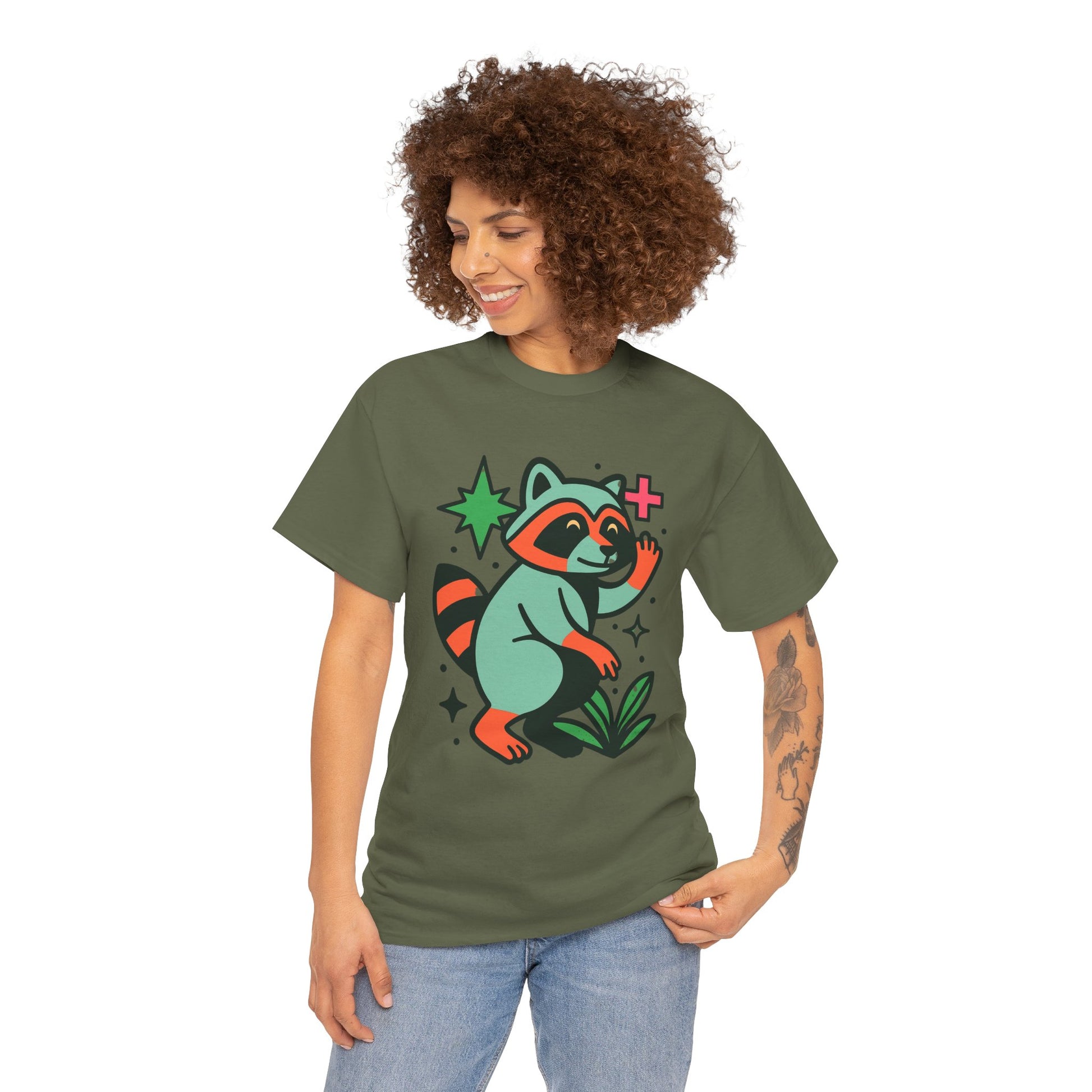Playful Raccoon Unisex Heavy Cotton Tee | Cute Animal Shirt for Nature Lovers, Graphic Tee, Gift for Kids, Casual Wear, Eco-Friendly