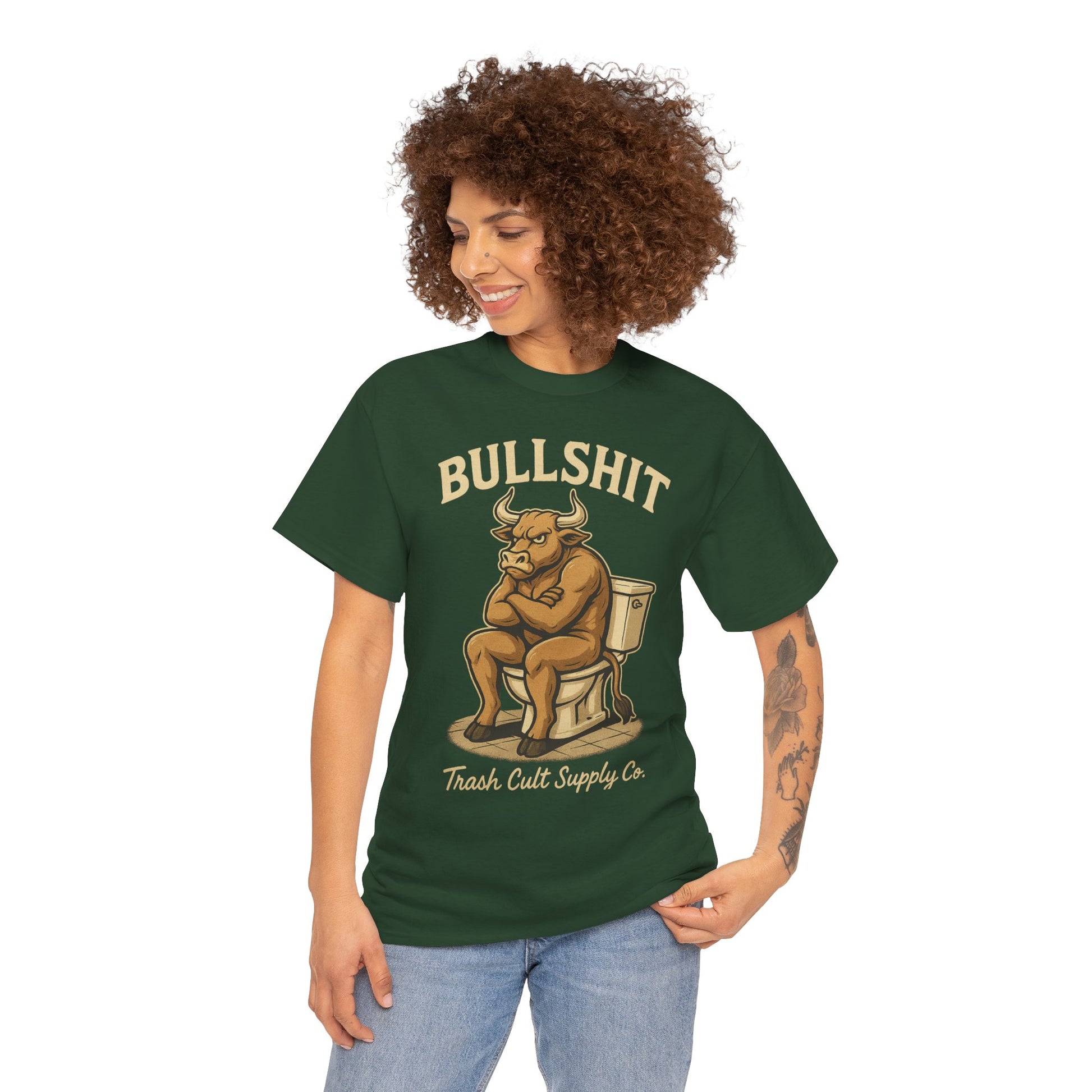 “BULLSHIT” Angry Bull Toilet Tee – Trash Cult Supply Co. | Gildan 5000 T-Shirt
