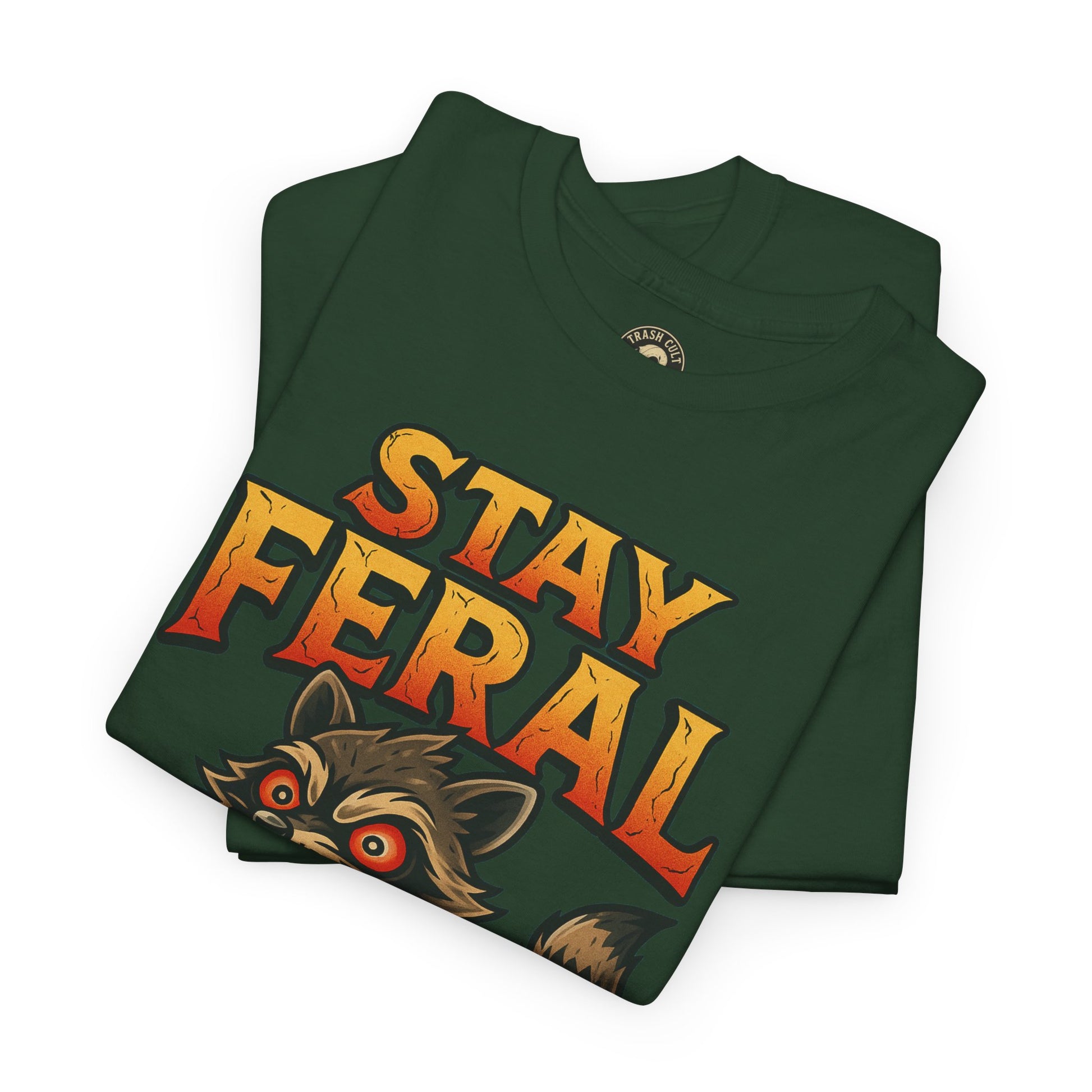 Stay Feral Roomba Raccoon T-Shirt – Bold New School Tattoo Style | Trash Cult Supply Co