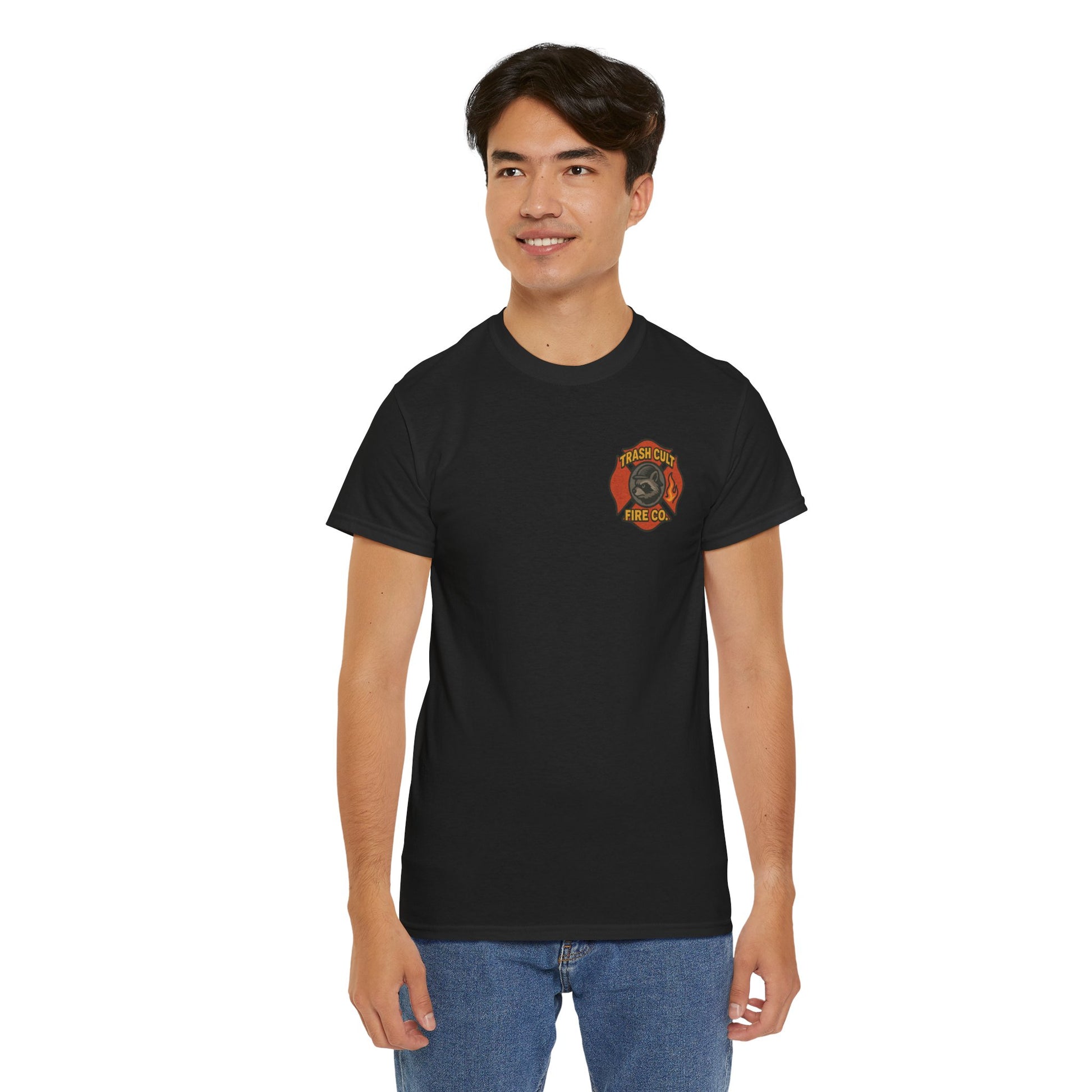 Trash Cult Fire Co. Unisex Tee - Quirky Raccoon Design, Fun Gift, Casual Wear, Firefighter Humor, Unique Apparel