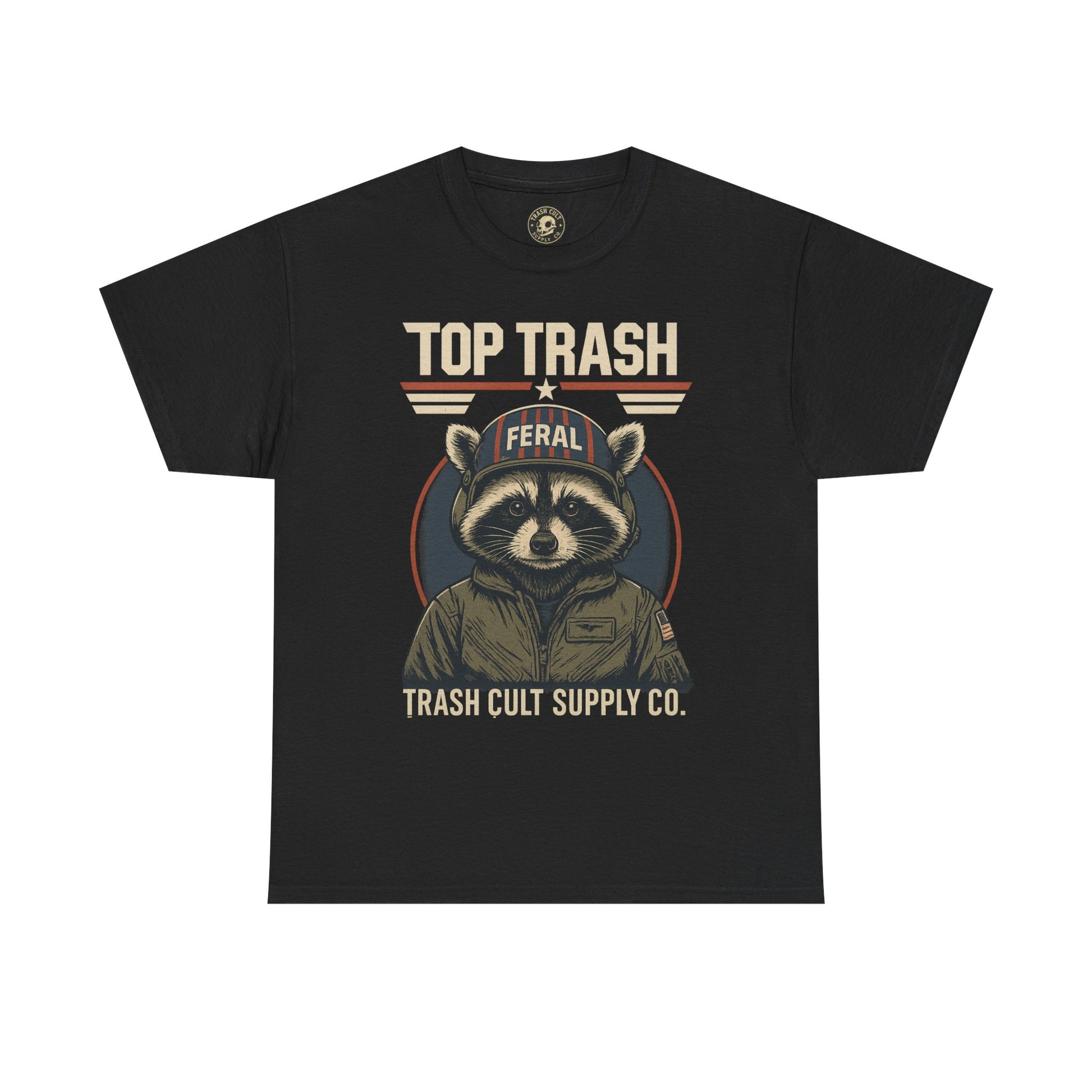 Feral Top Trash Raccoon Pilot Shirt – Trash Cult Supply Co. Parody Tee
