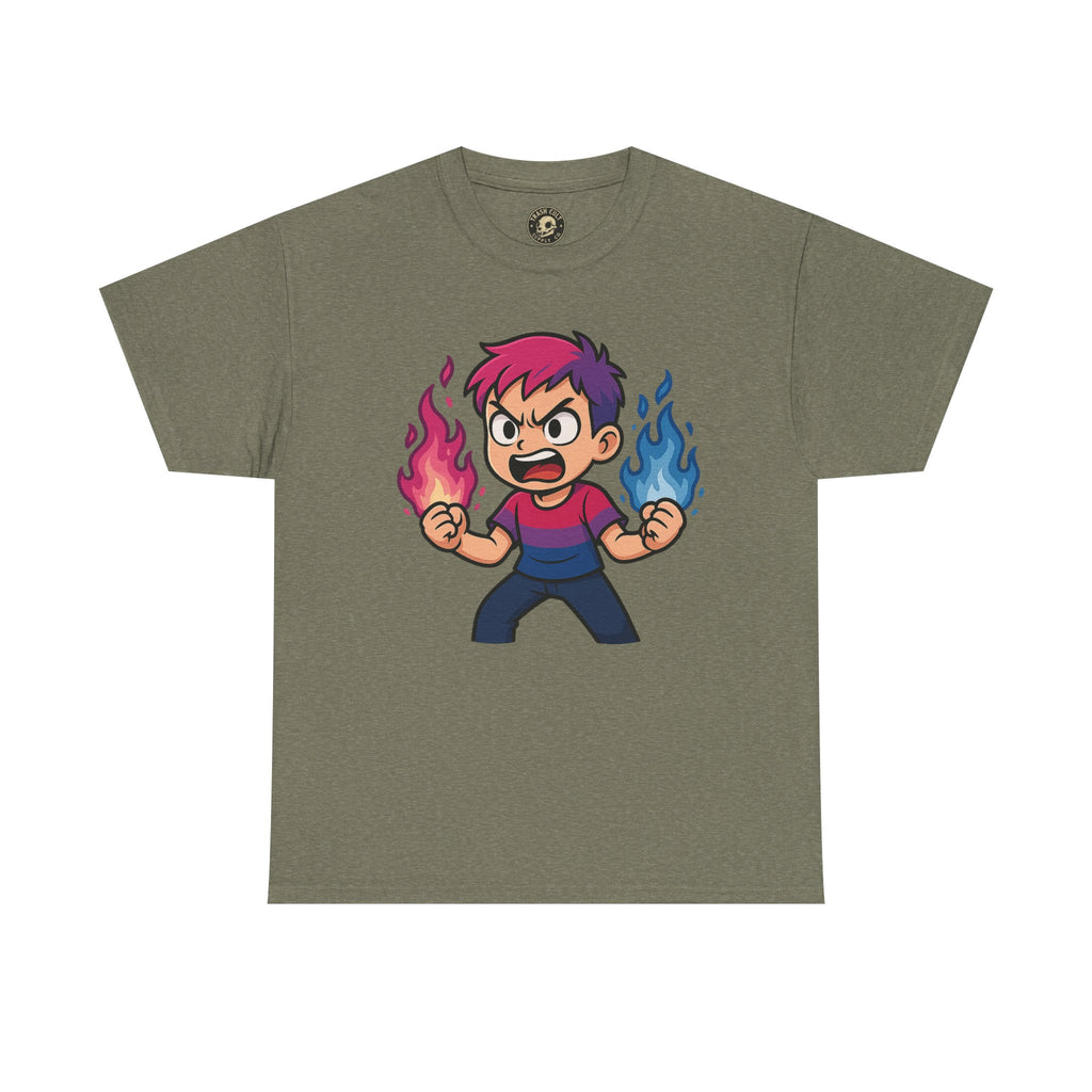 Bi-Furious Cartoon Pride Tee – Unisex Heavy Cotton Shirt for Gamers, Comic Fans & LGBTQ+ Allies