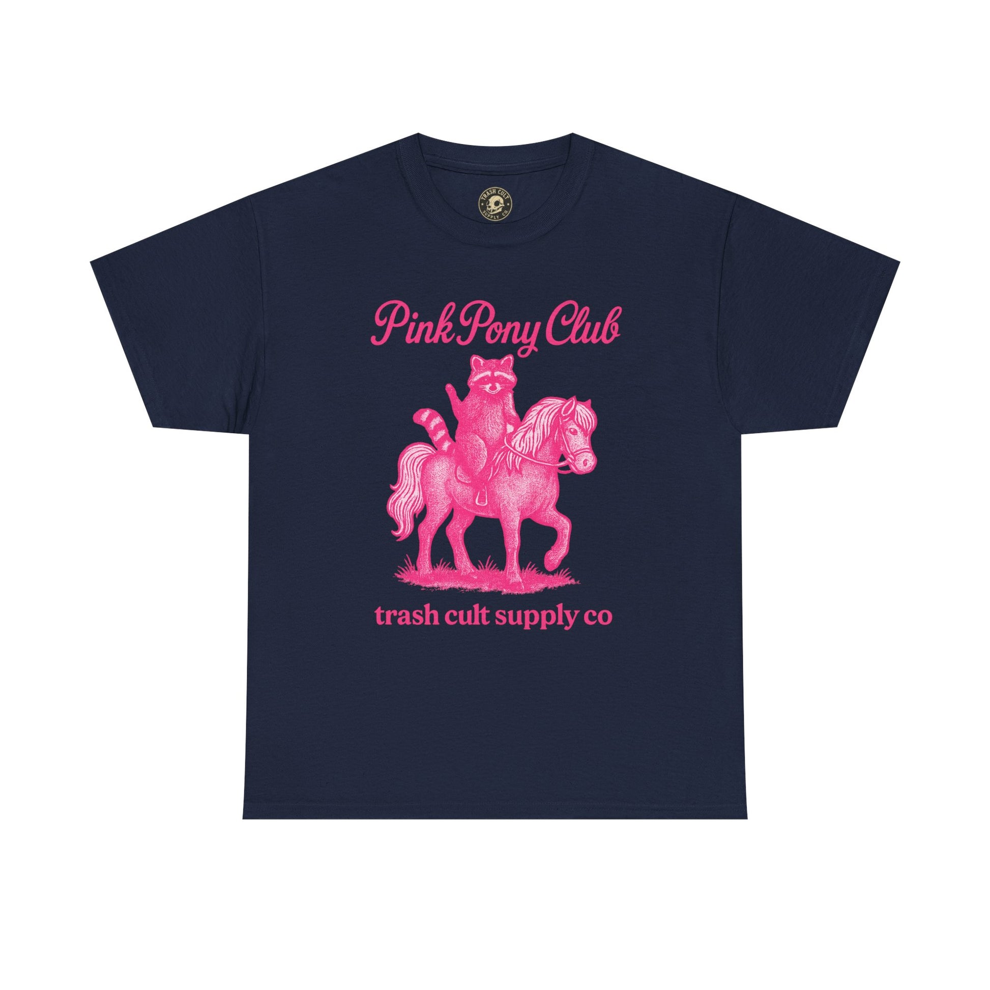 Pink Pony Club Raccoon Riding Pony Shirt – Vintage Hot Pink Halftone Tee by Trash Cult Supply Co
