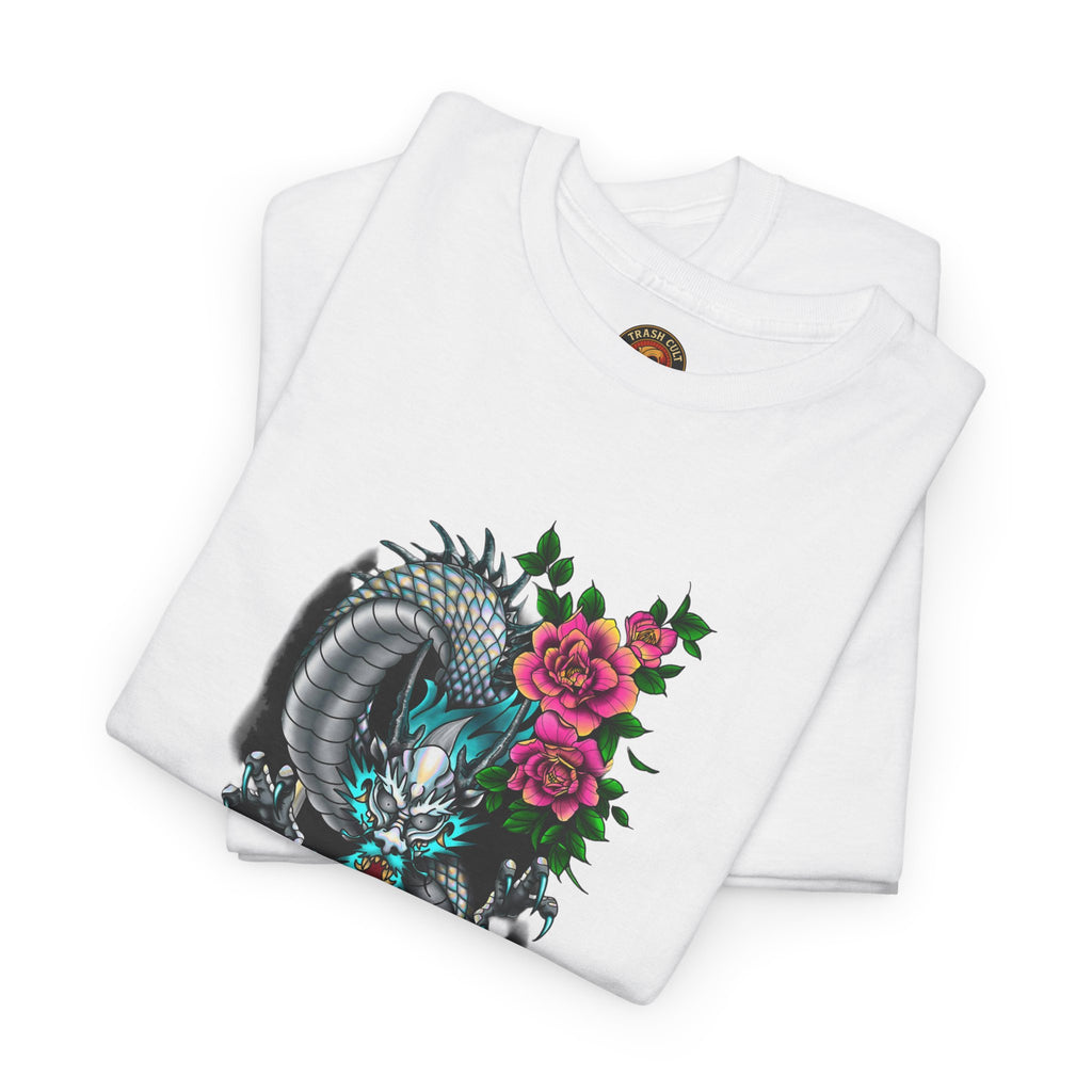 Mythic Dragon & Peonies Tattoo T-Shirt – Lara Davenport x Trash Cult Supply Co. Collab (Gildan 5000)