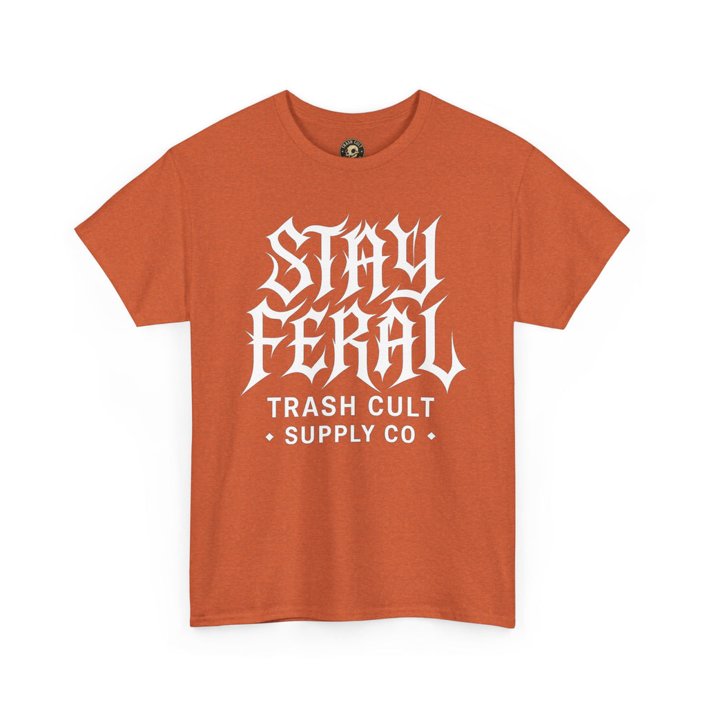Unisex Heavy Cotton Tee - Stay Feral Graphic Tee, Streetwear Shirt, Gift for Wild Spirits, Eco-Friendly Casualwear, Summer Fashion