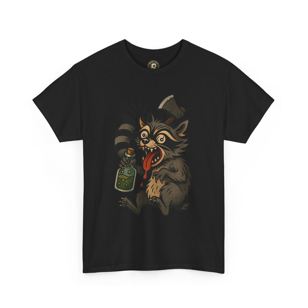 Unhinged Raccoon Shirt – Chaos Gremlin with Axe & Potion | Tattoo Style Tee