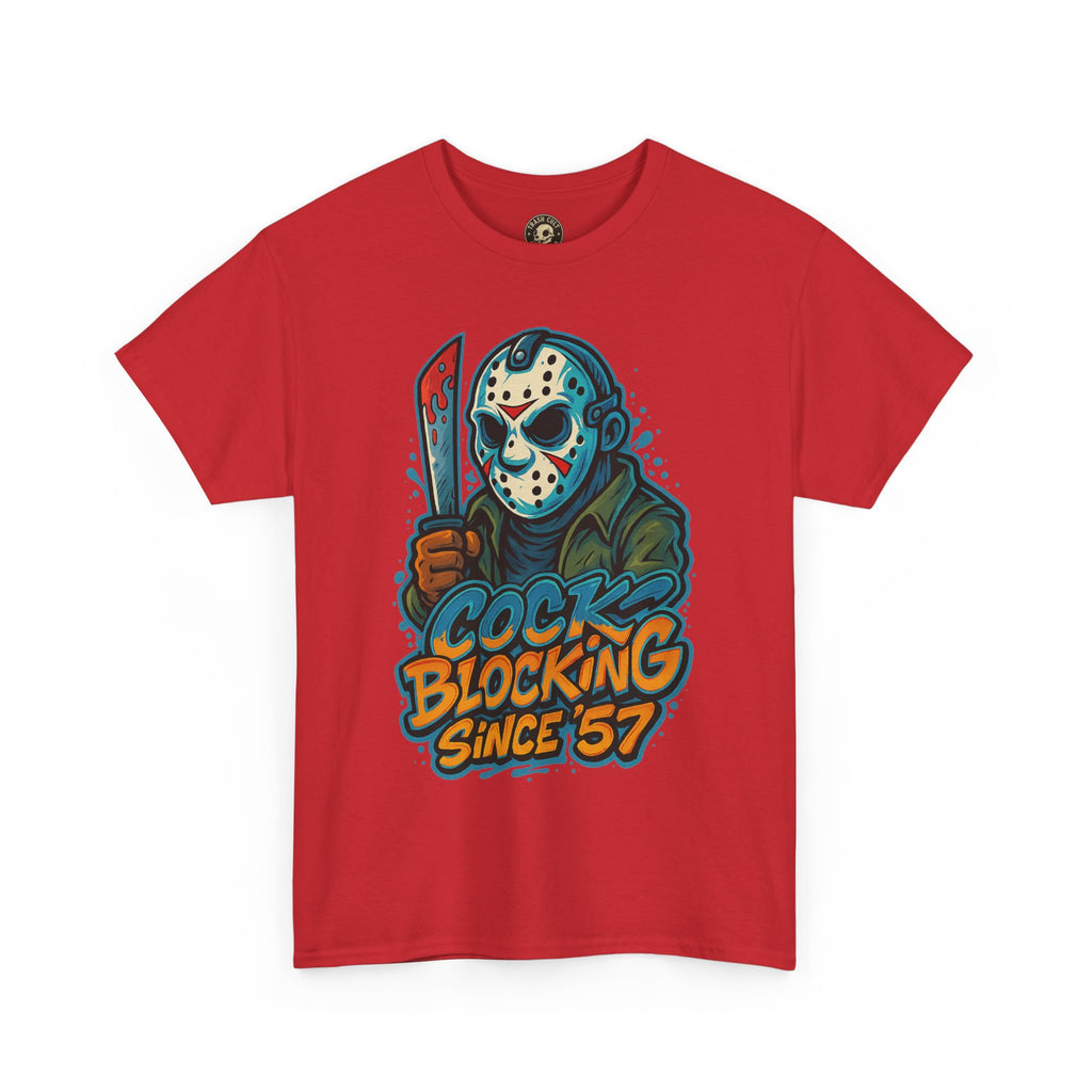 Jason Voorhees “Cock Blocking Since ’57” Funny Horror T-Shirt – Gildan 5000 | Slasher Meme Graphic Tee