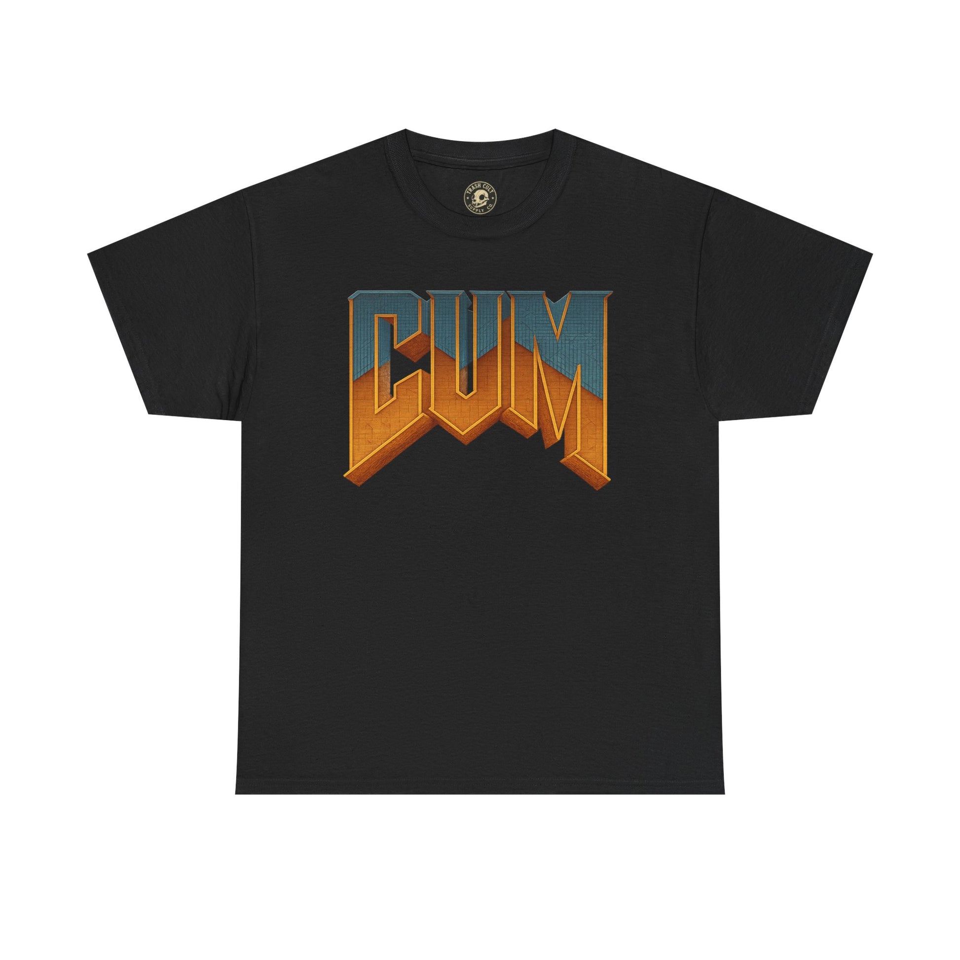 CUM Parody Metal Logo Shirt – Doom-Inspired Retro Gamer Tee on Gildan 5000