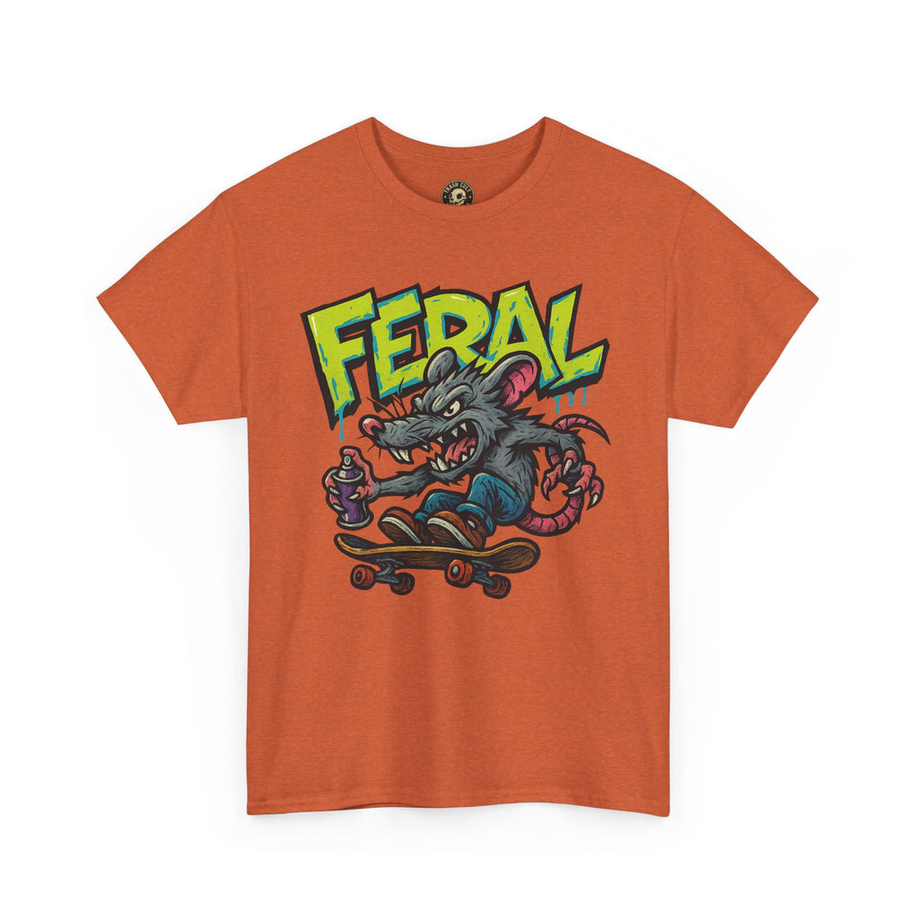 FERAL Graffiti Rat Skate Tee – Street Art Spray Can Mouse on Skateboard | Gildan 5000 Heavy Cotton Shirt