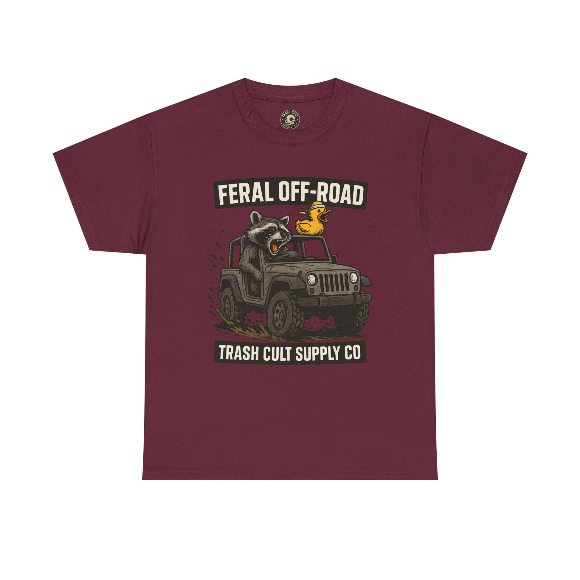 Feral Off-Road Raccoon Jeep Shirt – Mud Slinging Chaos | Trash Cult Supply Co | Gildan 5000 Tee