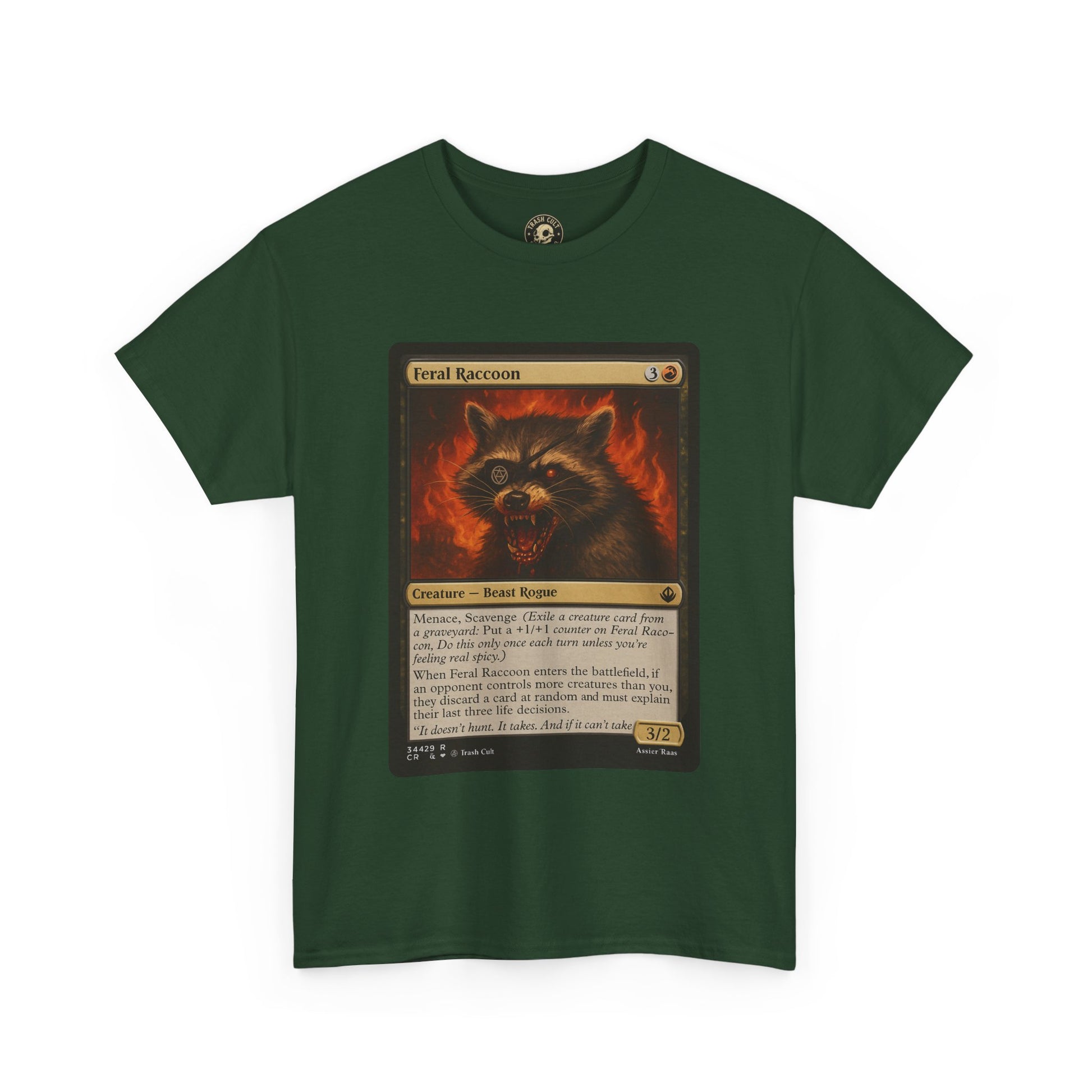 Feral Raccoon Magic Card Shirt – MTG-Inspired Beast Rogue Tee, Trash Cult Creature Card, Gildan 5000 Unisex T-Shirt