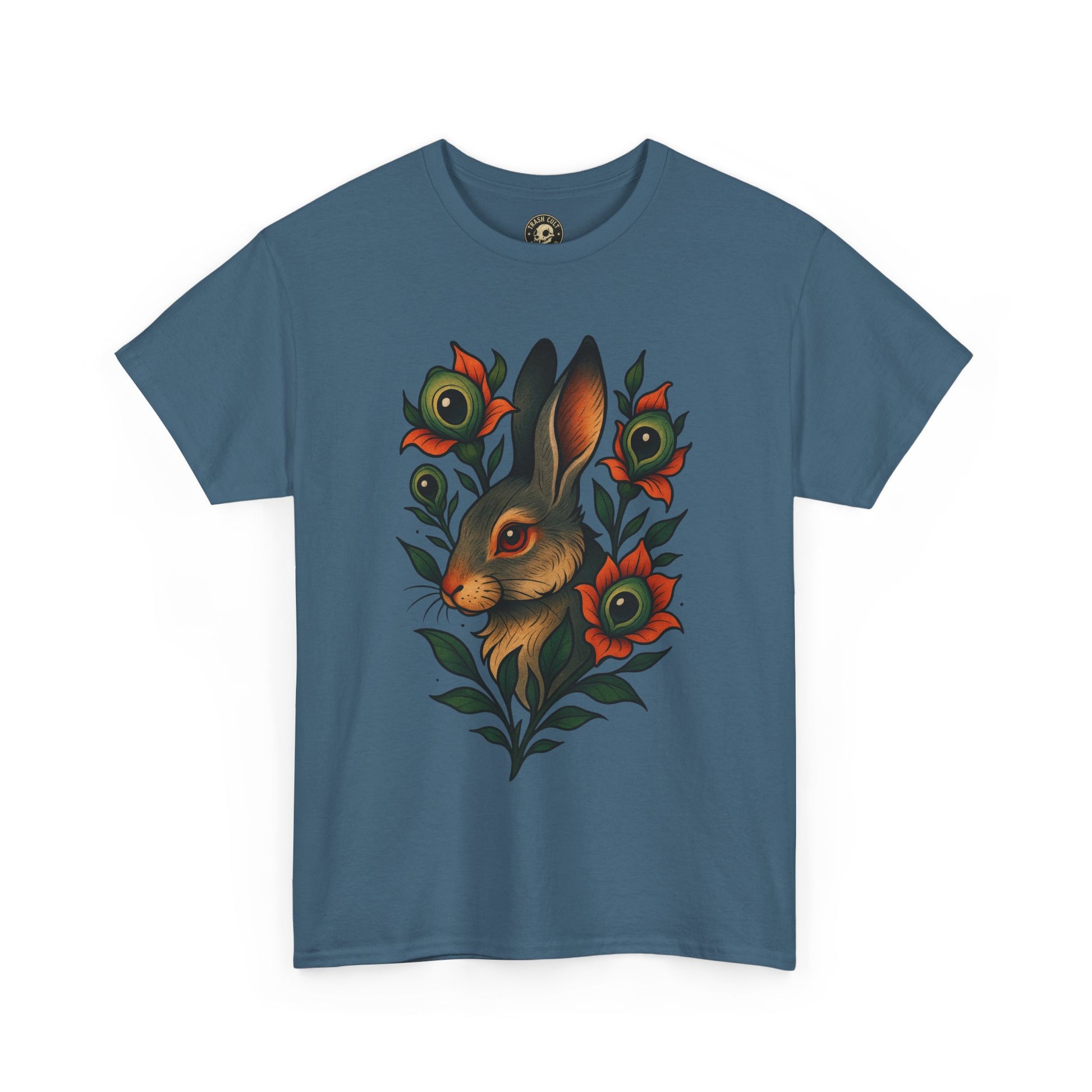 Whimsical Rabbit Floral Tee, Nature Lover Gift, Casual Wear, Eco-Friendly Fashion, Unique Graphic T-Shirt, Year-Round Style