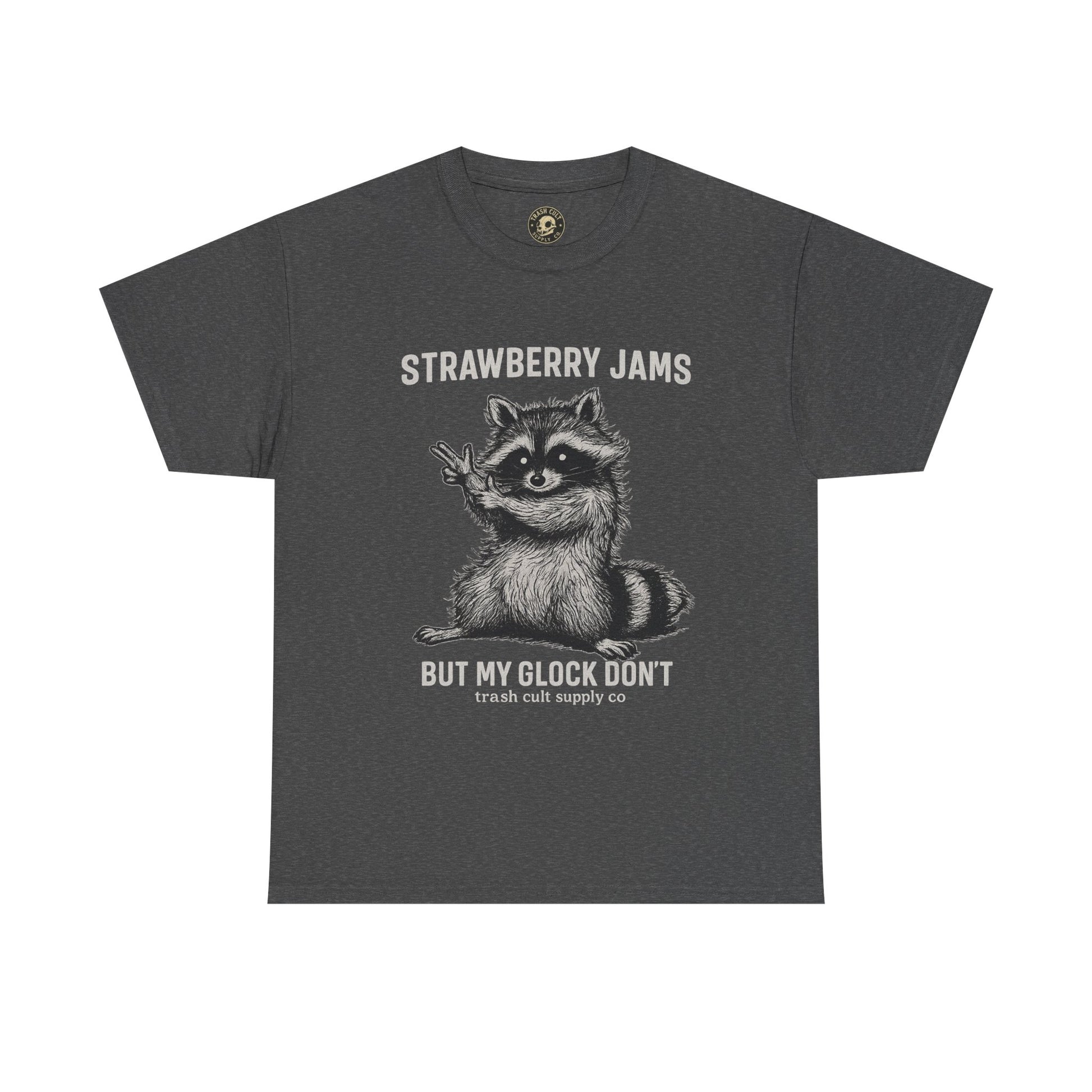 Strawberry Jams But My Glock Don’t Raccoon Shirt – Trash Cult Supply Co. Gildan 5000 Tee