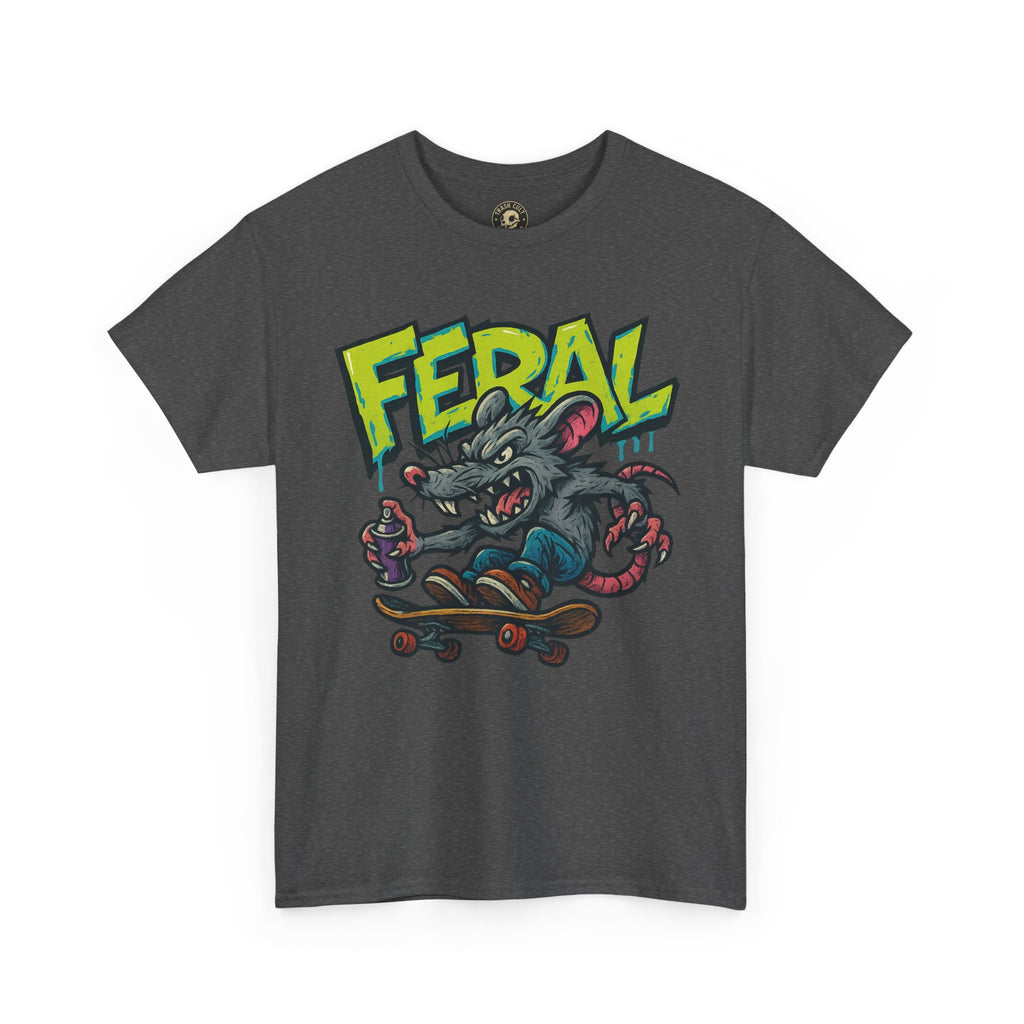 FERAL Graffiti Rat Skate Tee – Street Art Spray Can Mouse on Skateboard | Gildan 5000 Heavy Cotton Shirt