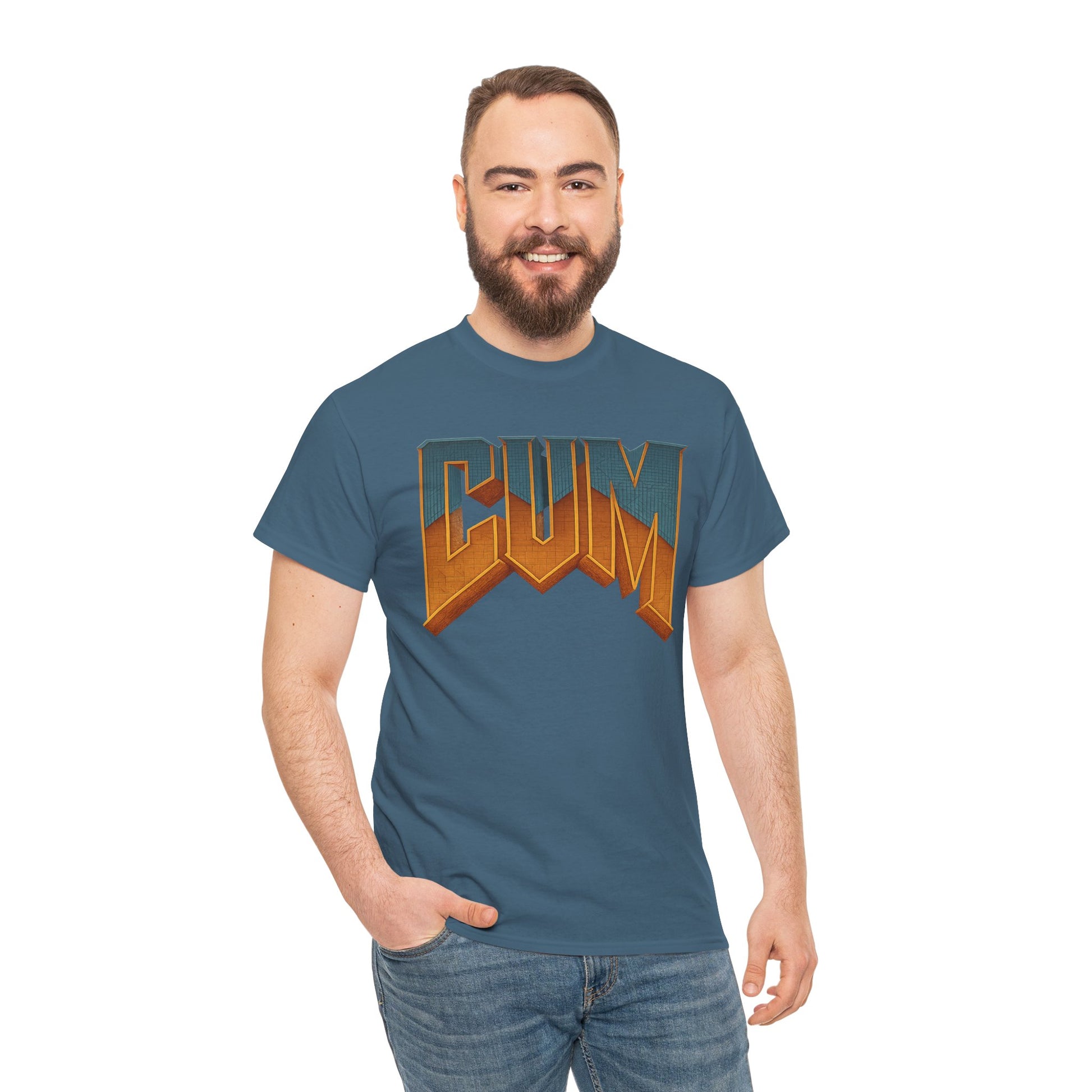 CUM Parody Metal Logo Shirt – Doom-Inspired Retro Gamer Tee on Gildan 5000