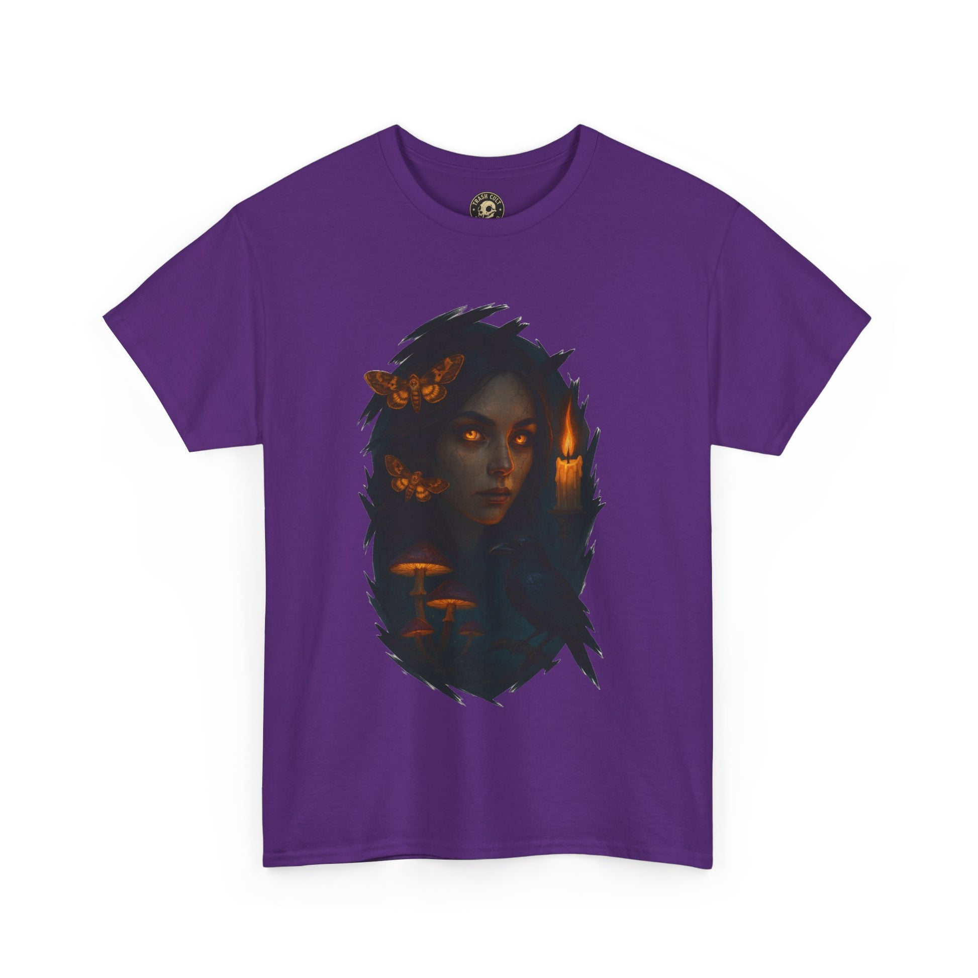Mystical Night Unisex Heavy Cotton Tee, Witchy Shirt, Halloween Apparel, Fantasy Tee, Gift for Her, Art Graphic Tee