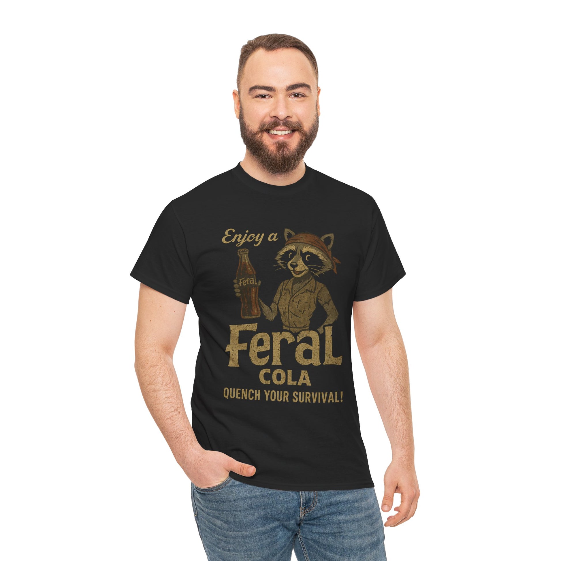Feral Cola Shirt – Vintage Raccoon Parody Tee – Survival Humor on Gildan 5000