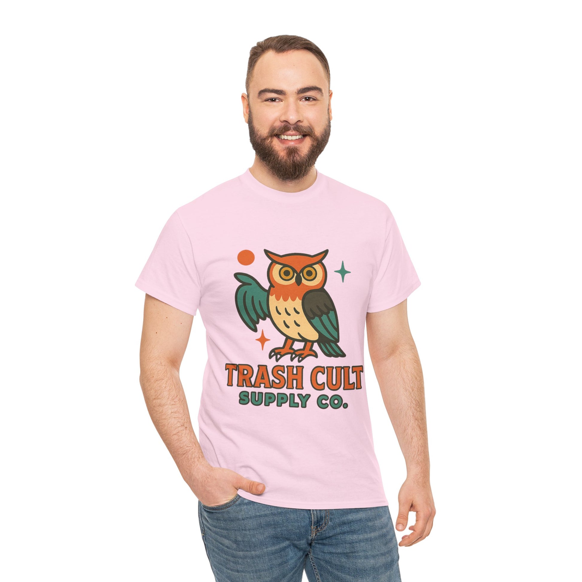Vintage Owl Graphic Tee, Unisex Heavy Cotton Tee, Trash Cult Shirt, Nature Lover Gift, Eco-Friendly Apparel
